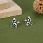 Sterling Silver Enamel Magpie 16G Flat Back Stud Earrings