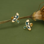 Sterling Silver Enamel Magpie 16G Flat Back Stud Earrings
