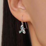 Sterling Silver Enamel Magpie Dangle Hook Earrings