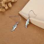 Sterling Silver Enamel Sardine Fish Dangle Hook Earrings