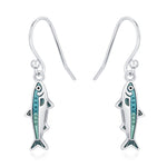 Sterling Silver Enamel Sardine Fish Dangle Hook Earrings