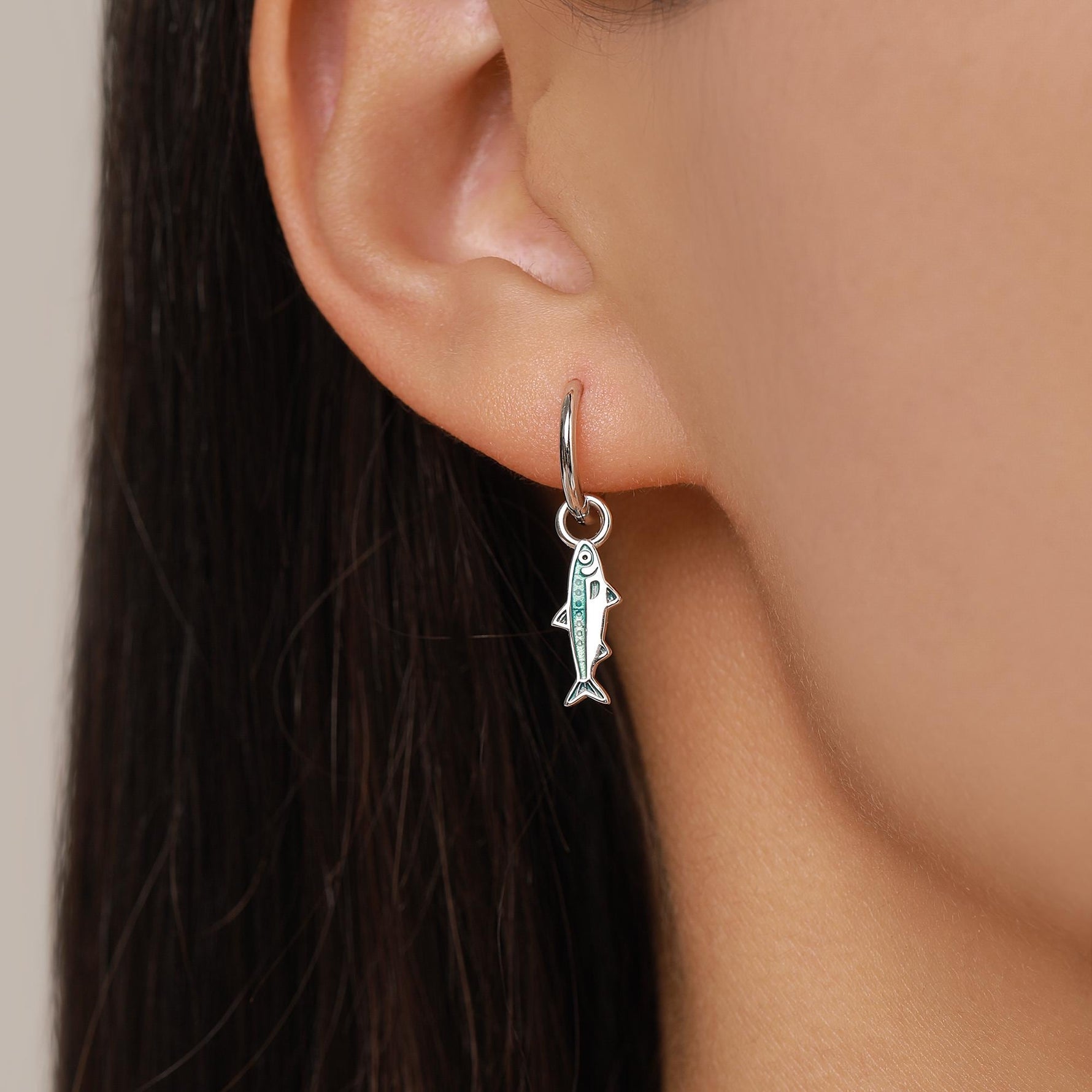 Sterling Silver Enamel Sardine Earring Charms for Hoop Earrings