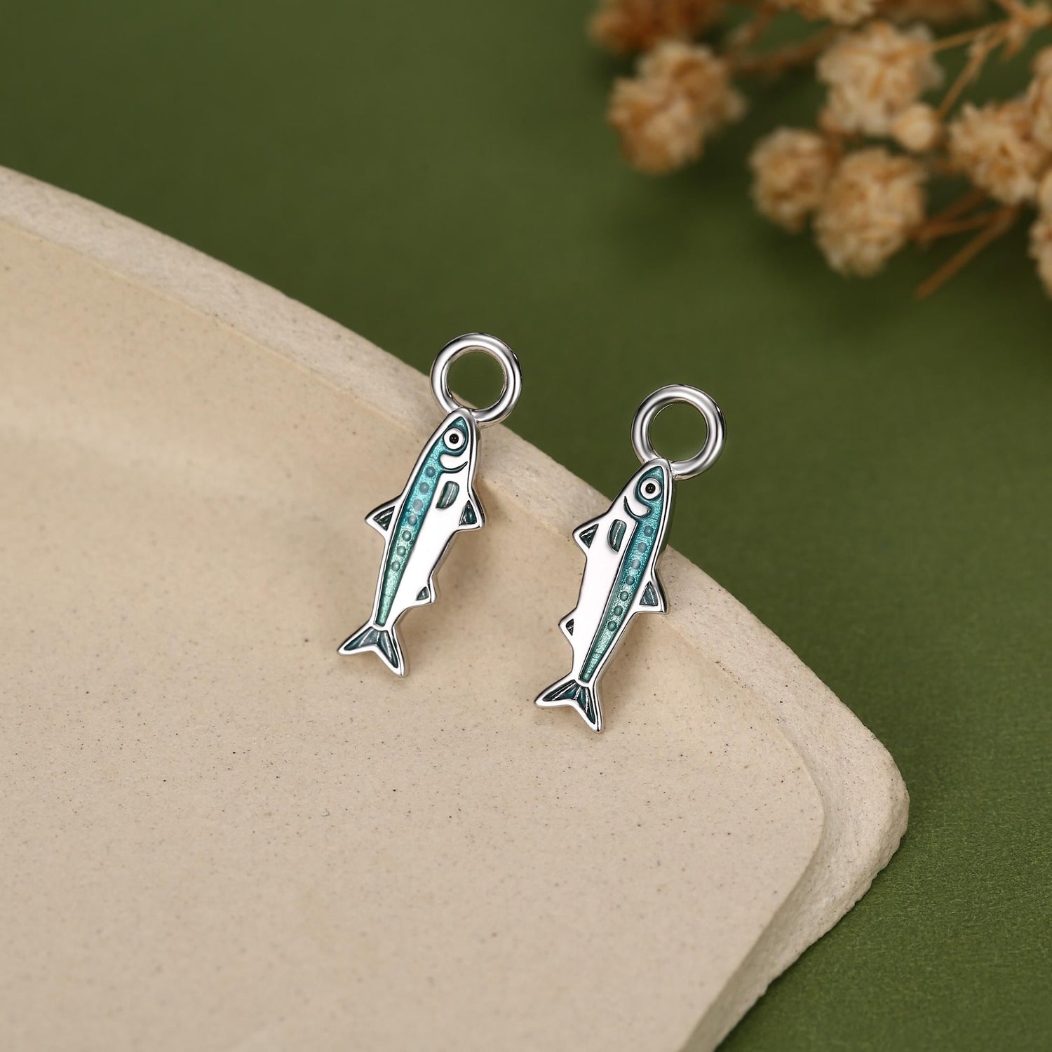 Sterling Silver Enamel Sardine Earring Charms for Hoop Earrings