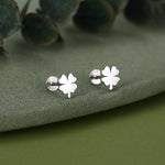 Sterling Silver Four Leaf Clover 16G Flat Back Stud Earrings