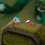 Sterling Silver Christmas Stocking and Elf Hat Mismatched Stud Earrings