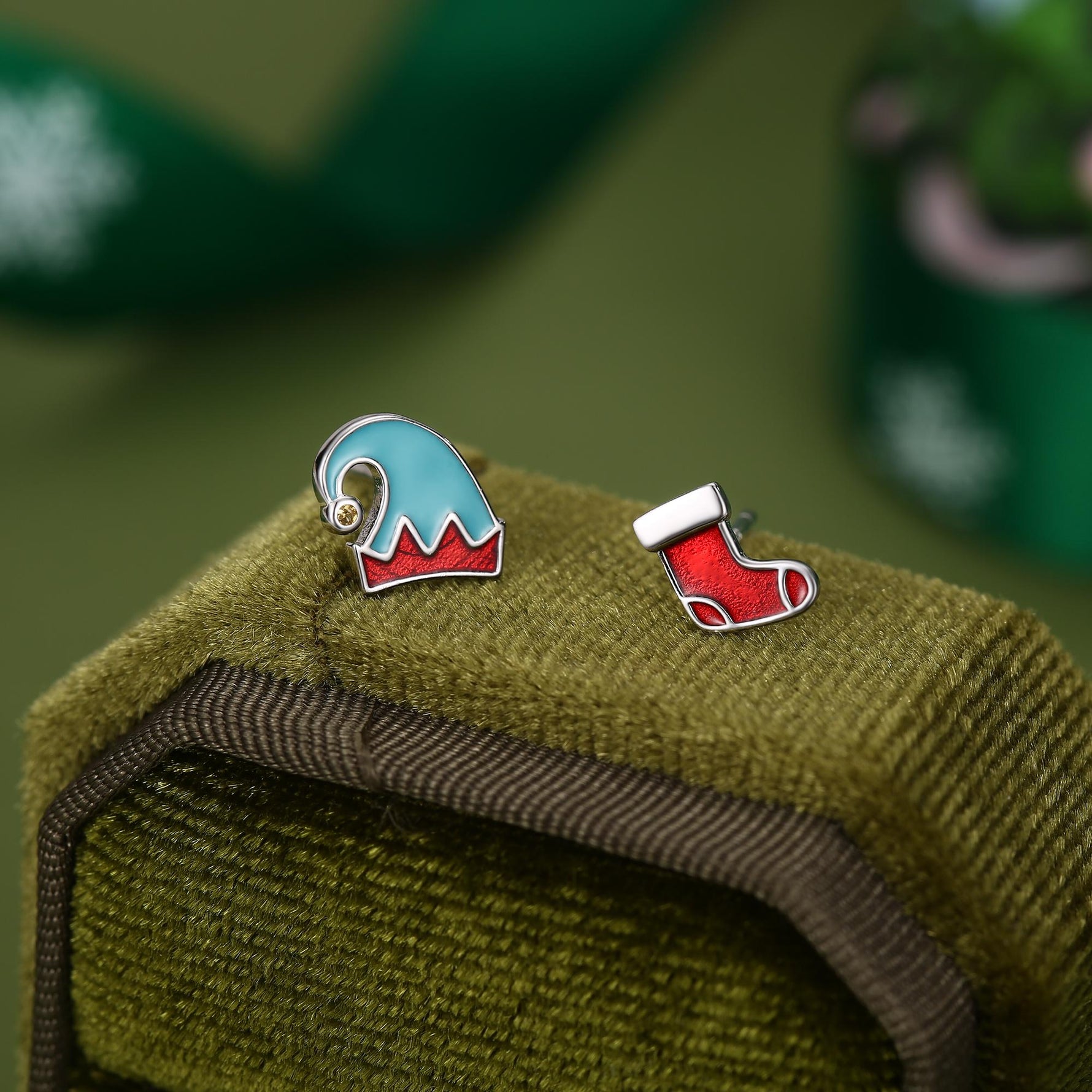 Sterling Silver Christmas Stocking and Elf Hat Mismatched Stud Earrings