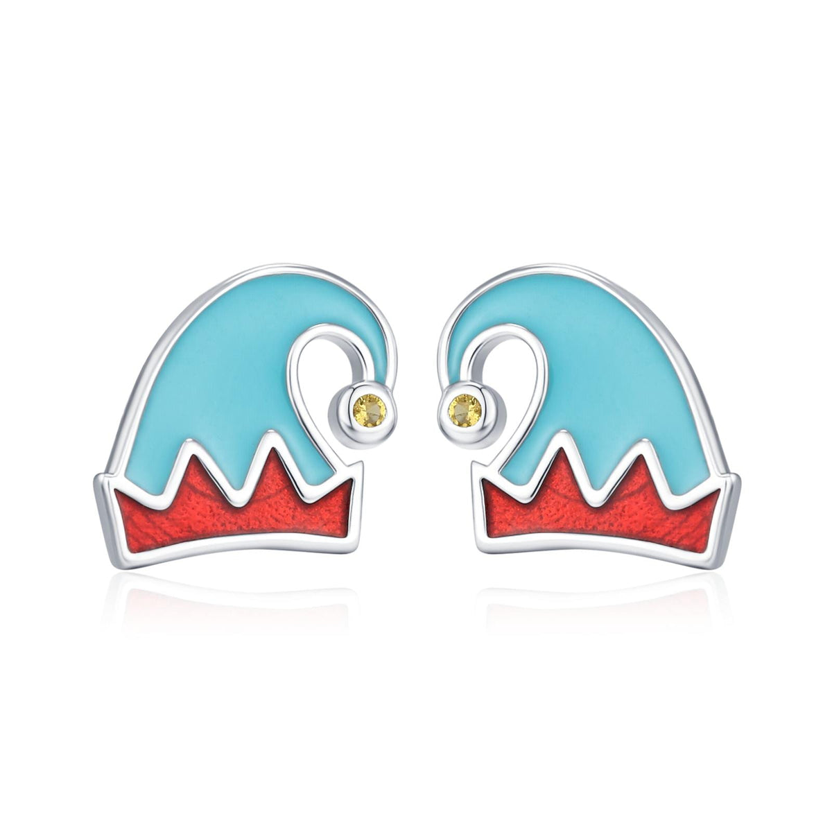 Sterling Silver Enamel Elf Hat Stud Earrings