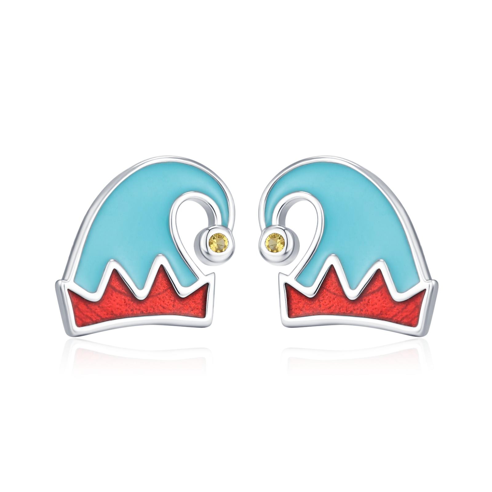 Sterling Silver Enamel Elf Hat Stud Earrings
