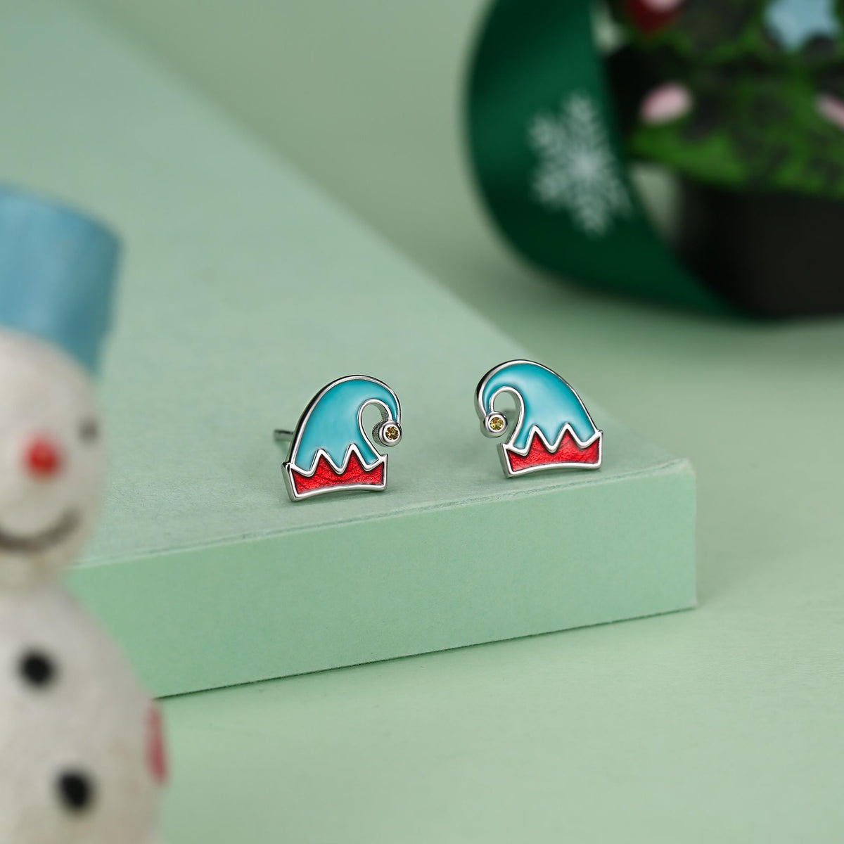 Sterling Silver Enamel Elf Hat Stud Earrings