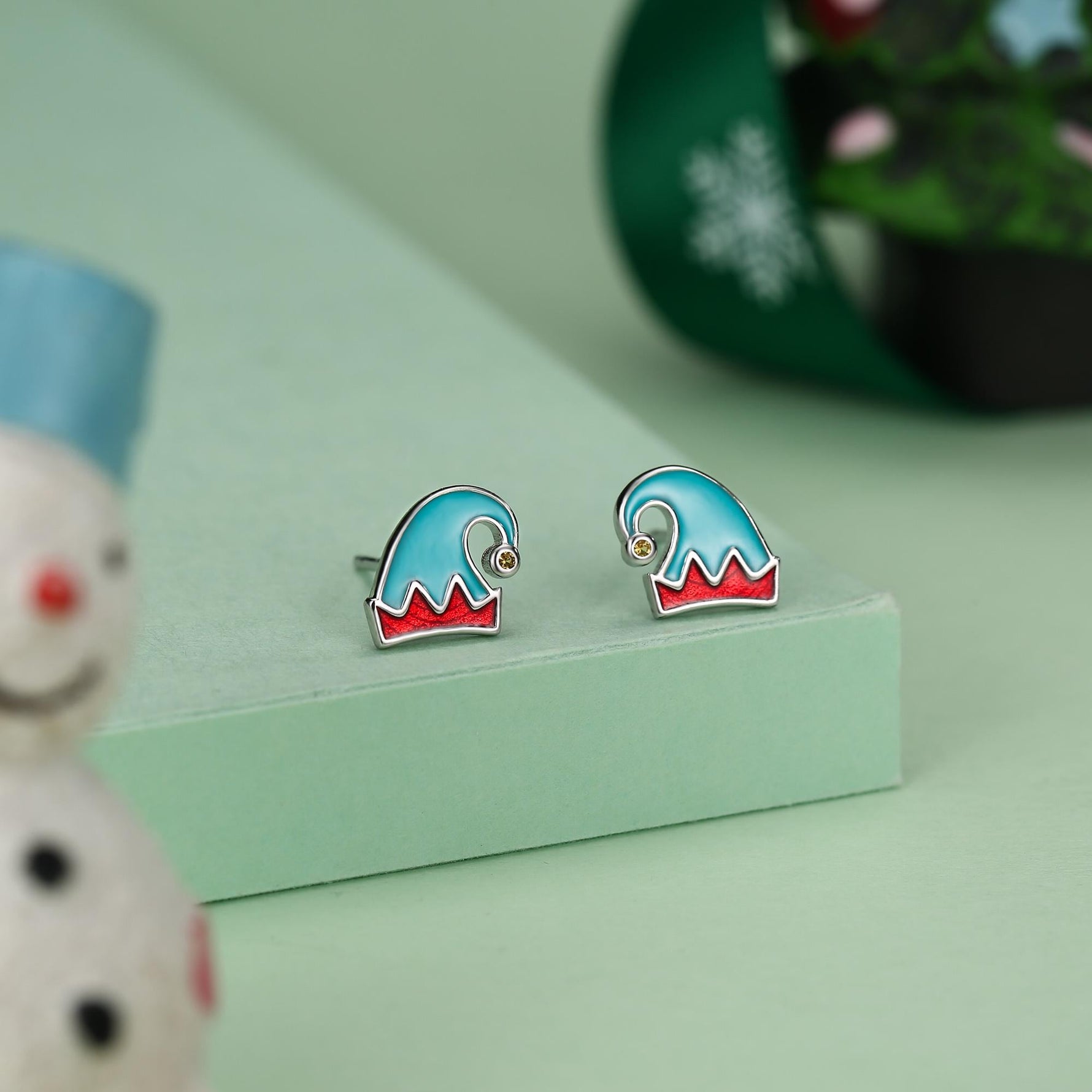 Sterling Silver Enamel Elf Hat Stud Earrings