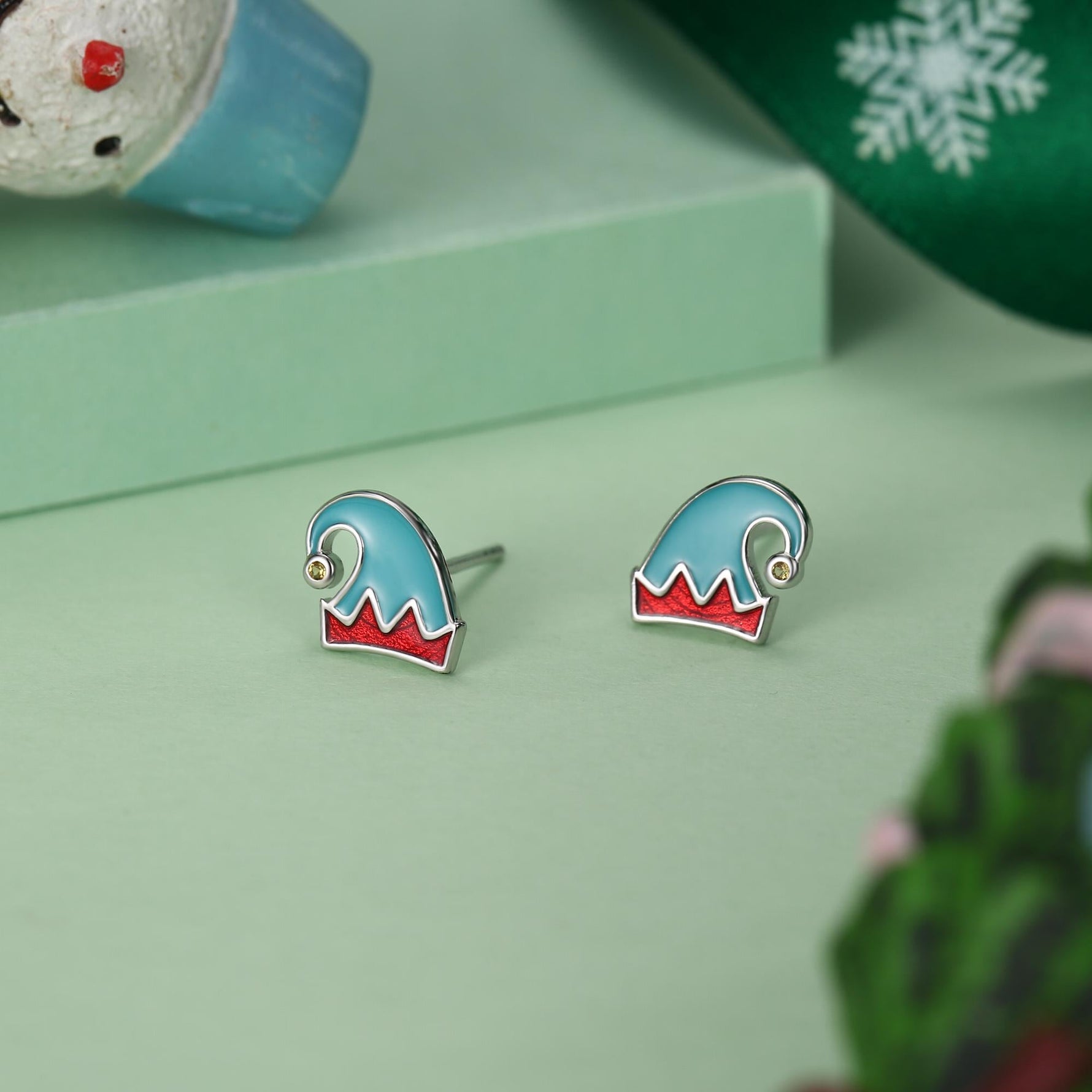 Sterling Silver Enamel Elf Hat Stud Earrings