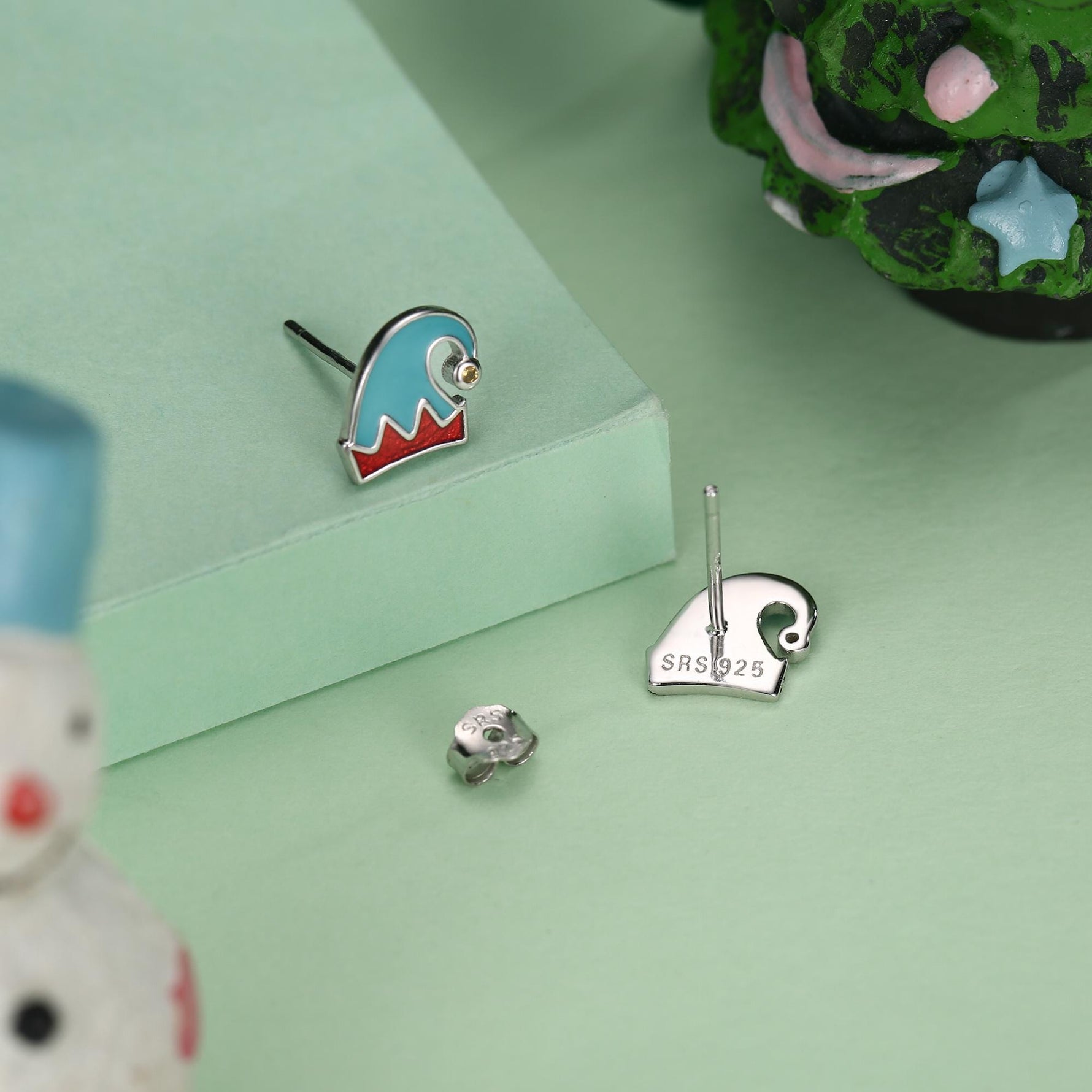 Sterling Silver Enamel Elf Hat Stud Earrings
