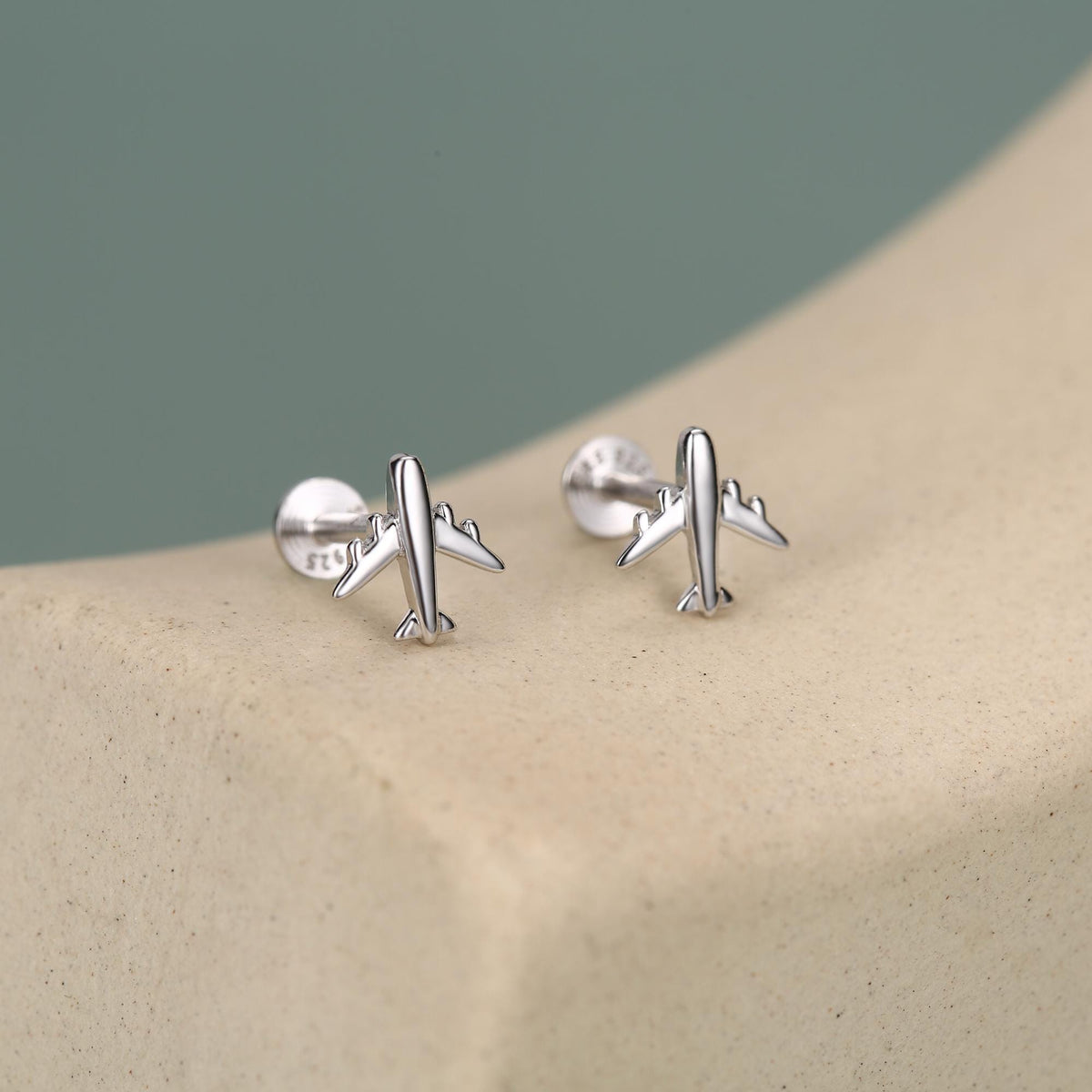 Sterling Silver Airplane 16G Flat Back Earrings