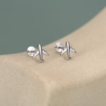 Sterling Silver Airplane 16G Flat Back Earrings