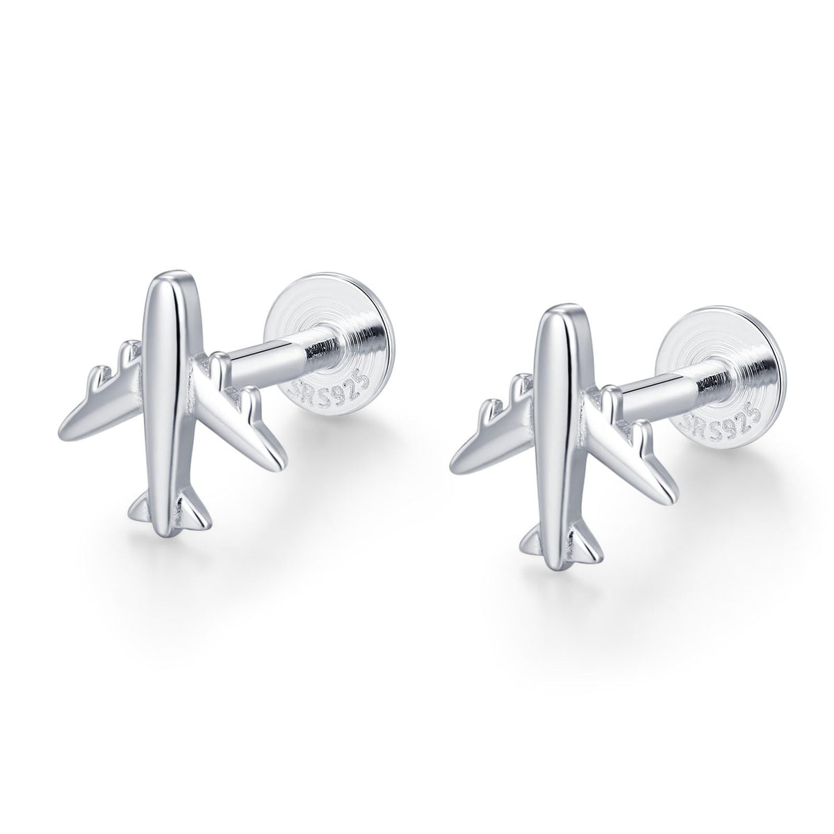 Sterling Silver Airplane 16G Flat Back Earrings