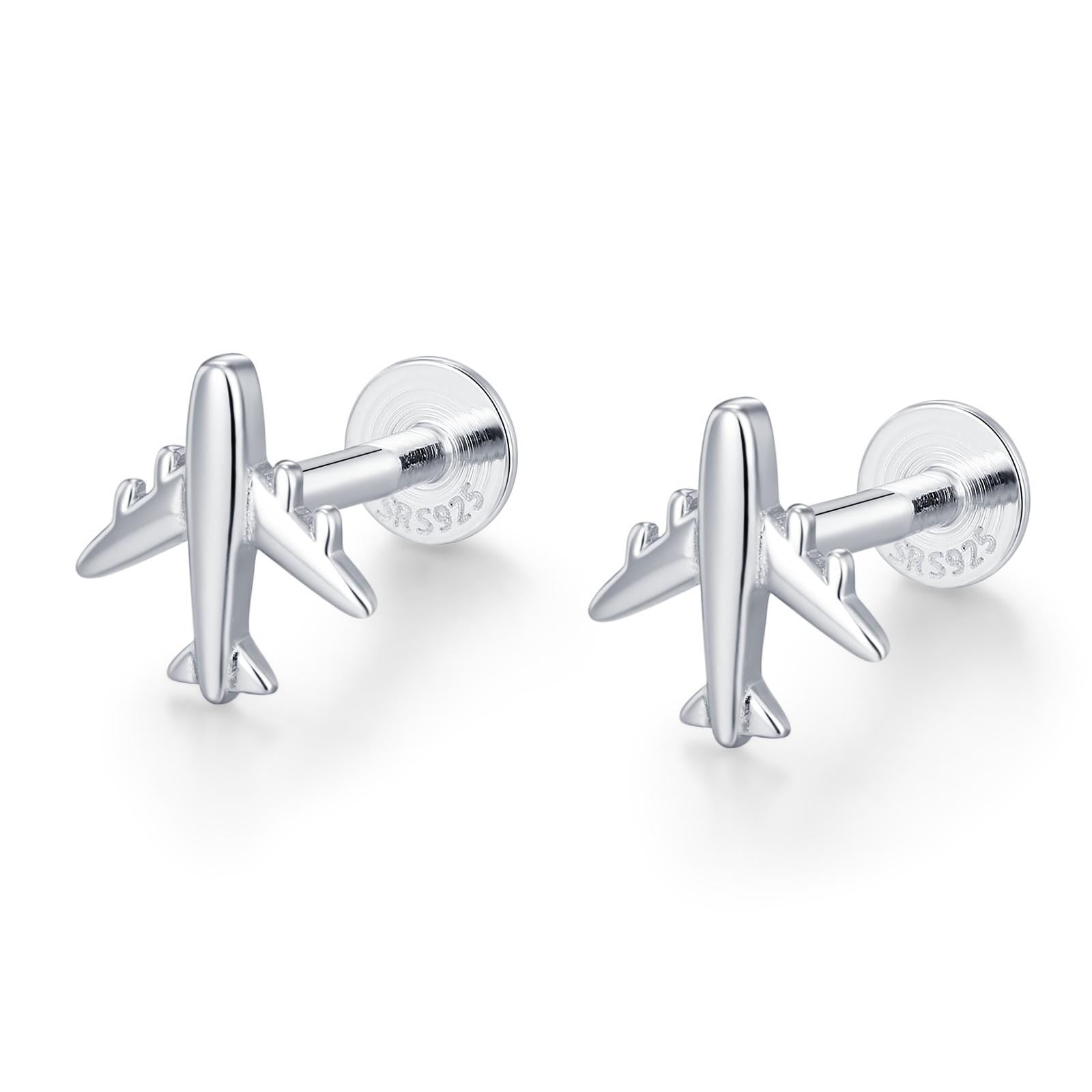 Sterling Silver Airplane 16G Flat Back Earrings