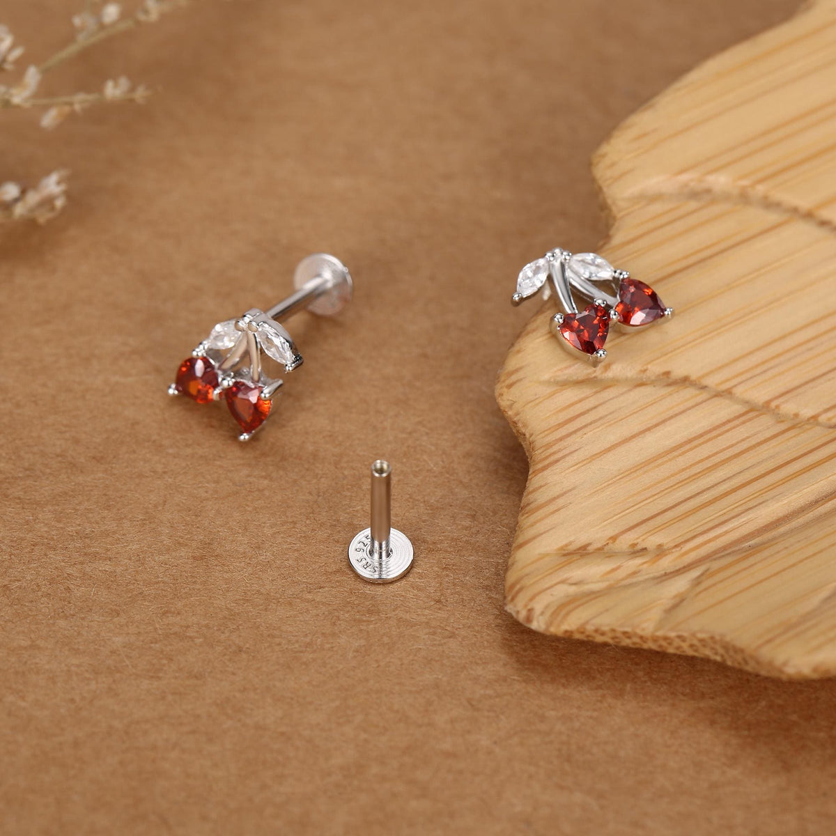 Sterling Silver Cherry 16G Flat Back Earrings
