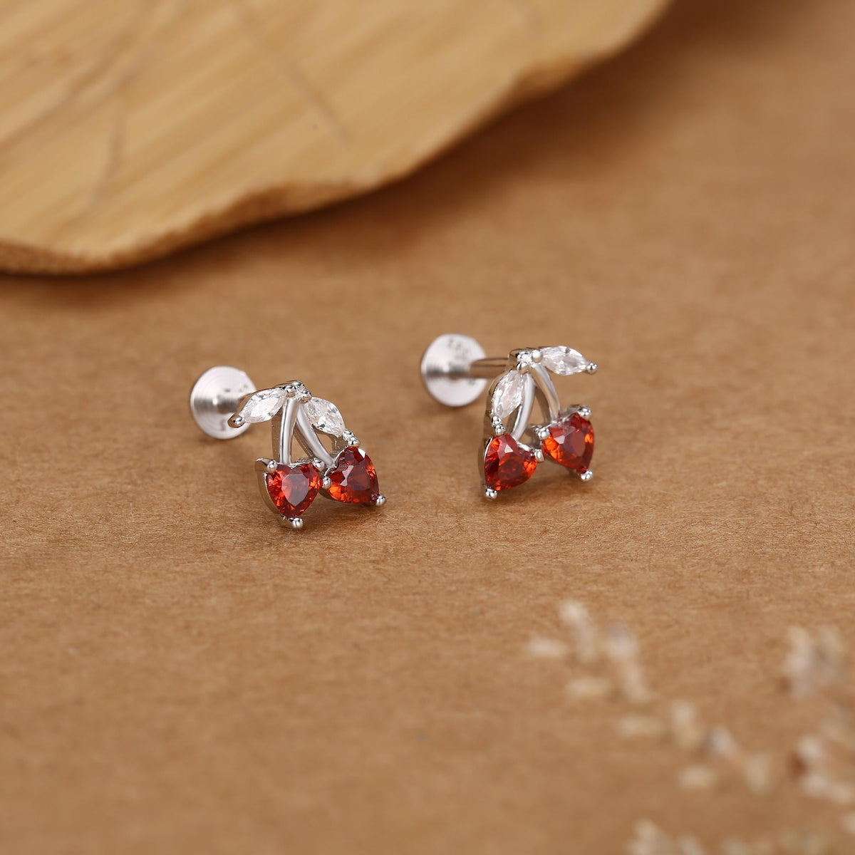 Sterling Silver Cherry 16G Flat Back Earrings