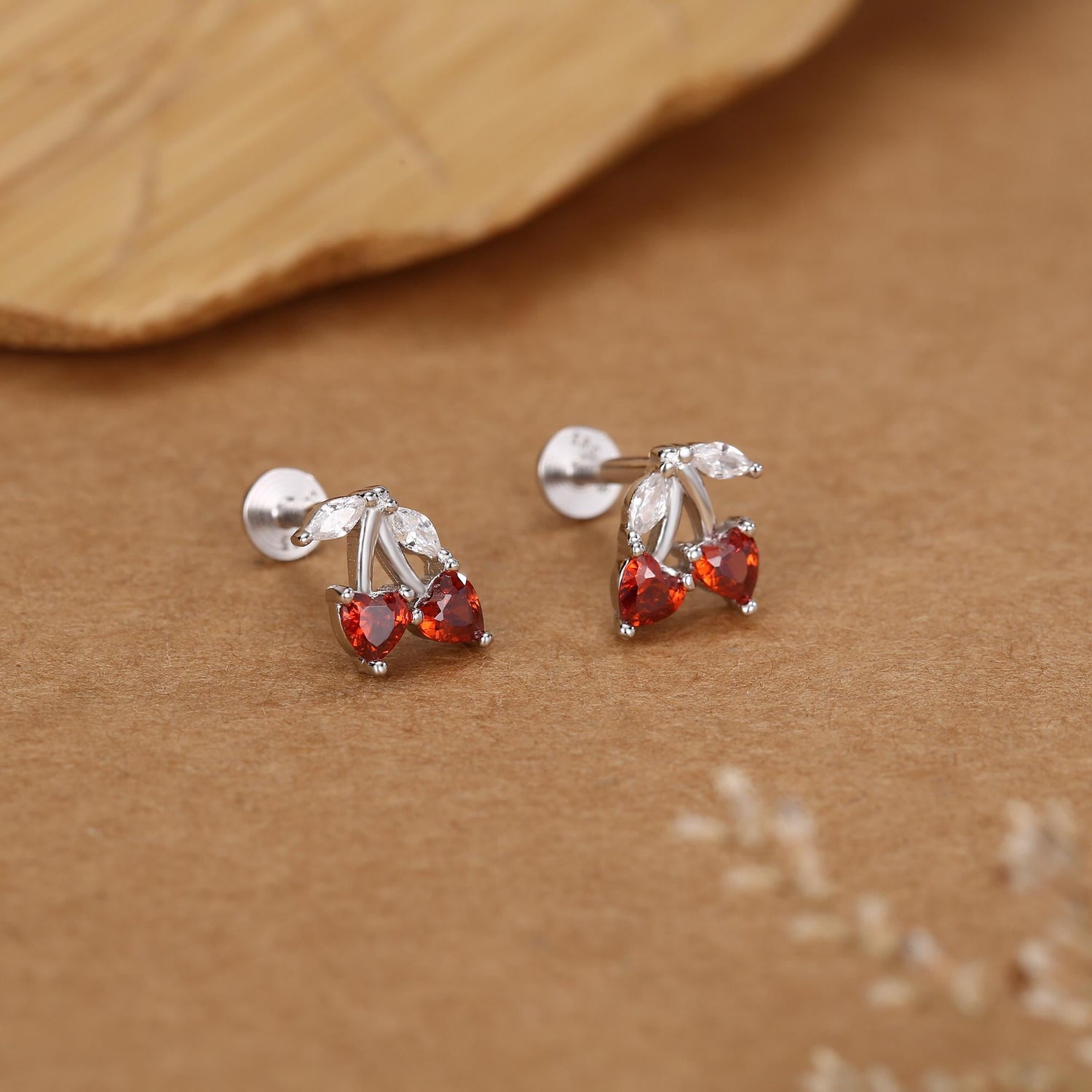 Sterling Silver Cherry 16G Flat Back Earrings