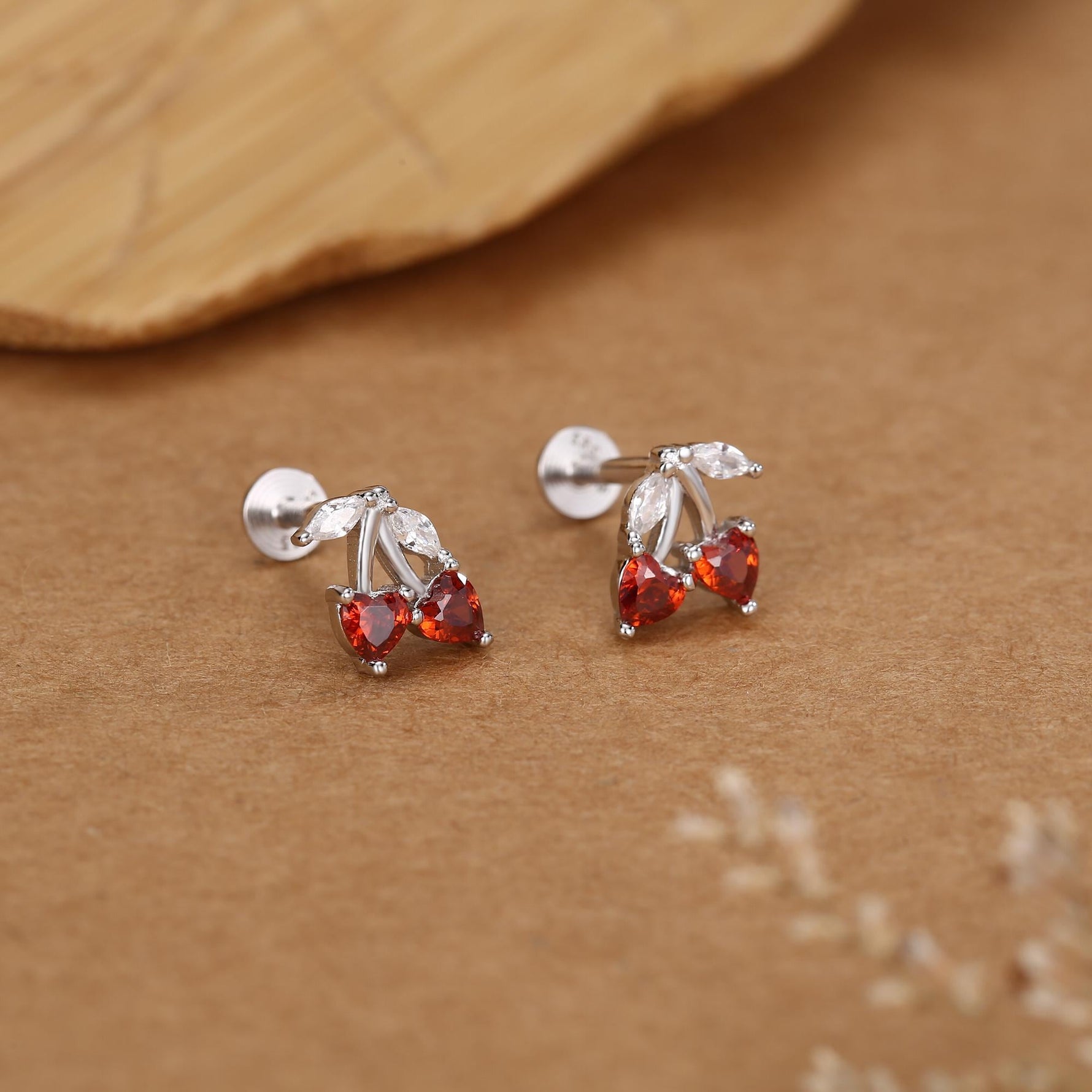 Sterling Silver Cherry 16G Flat Back Earrings