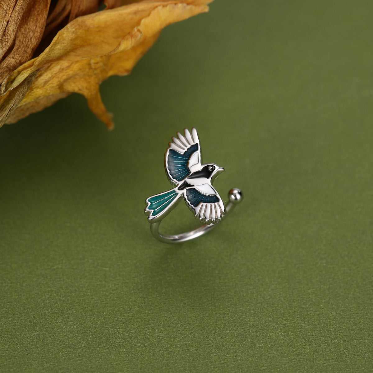 Sterling Silver Enamel Magpie Piercing Free Ear Cuff