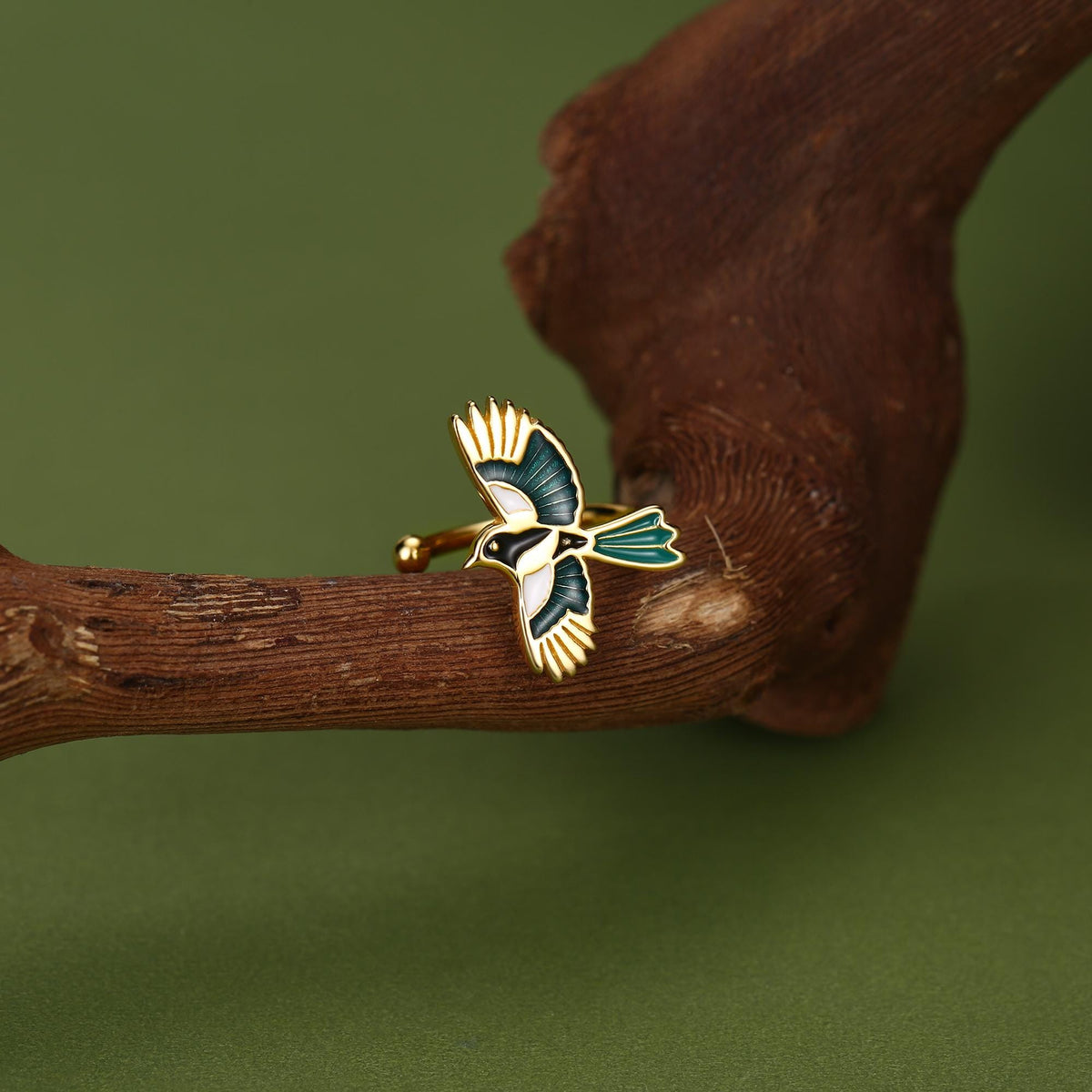 Sterling Silver Enamel Magpie Piercing Free Ear Cuff