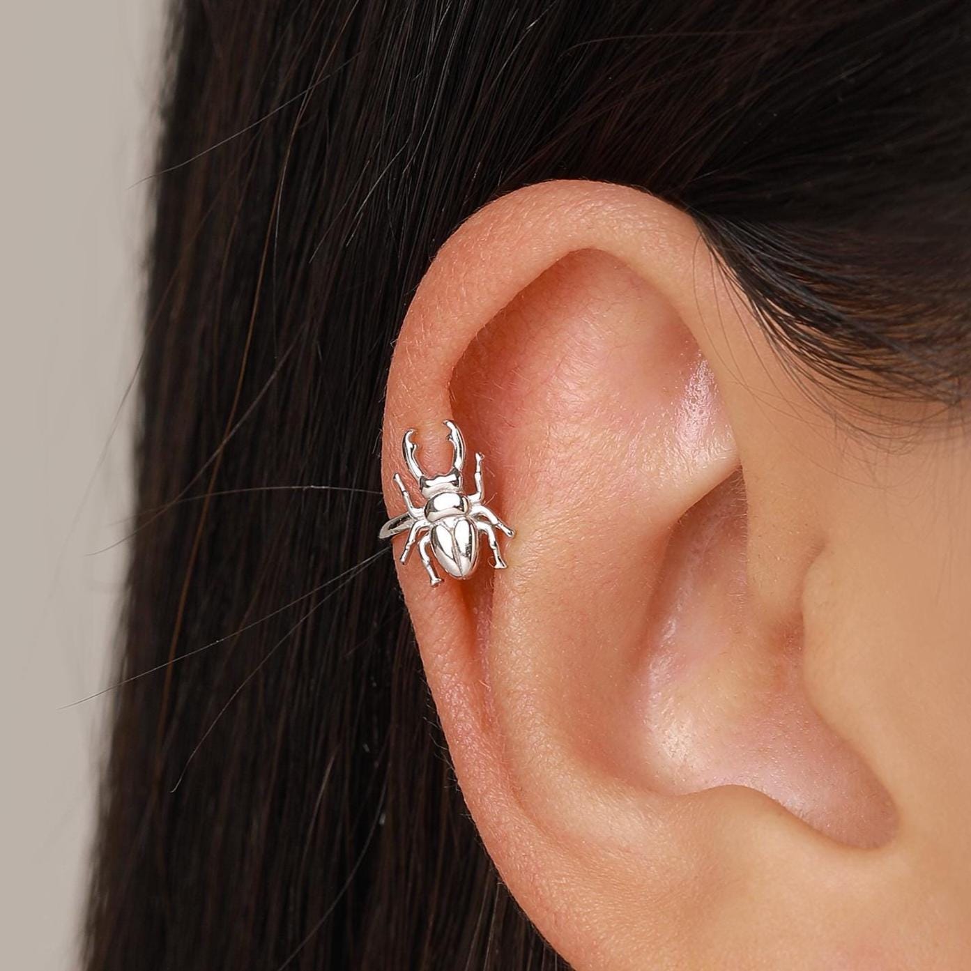 Sterling Silver Beetle Ear Cuff Piercing Free Ear Wrap