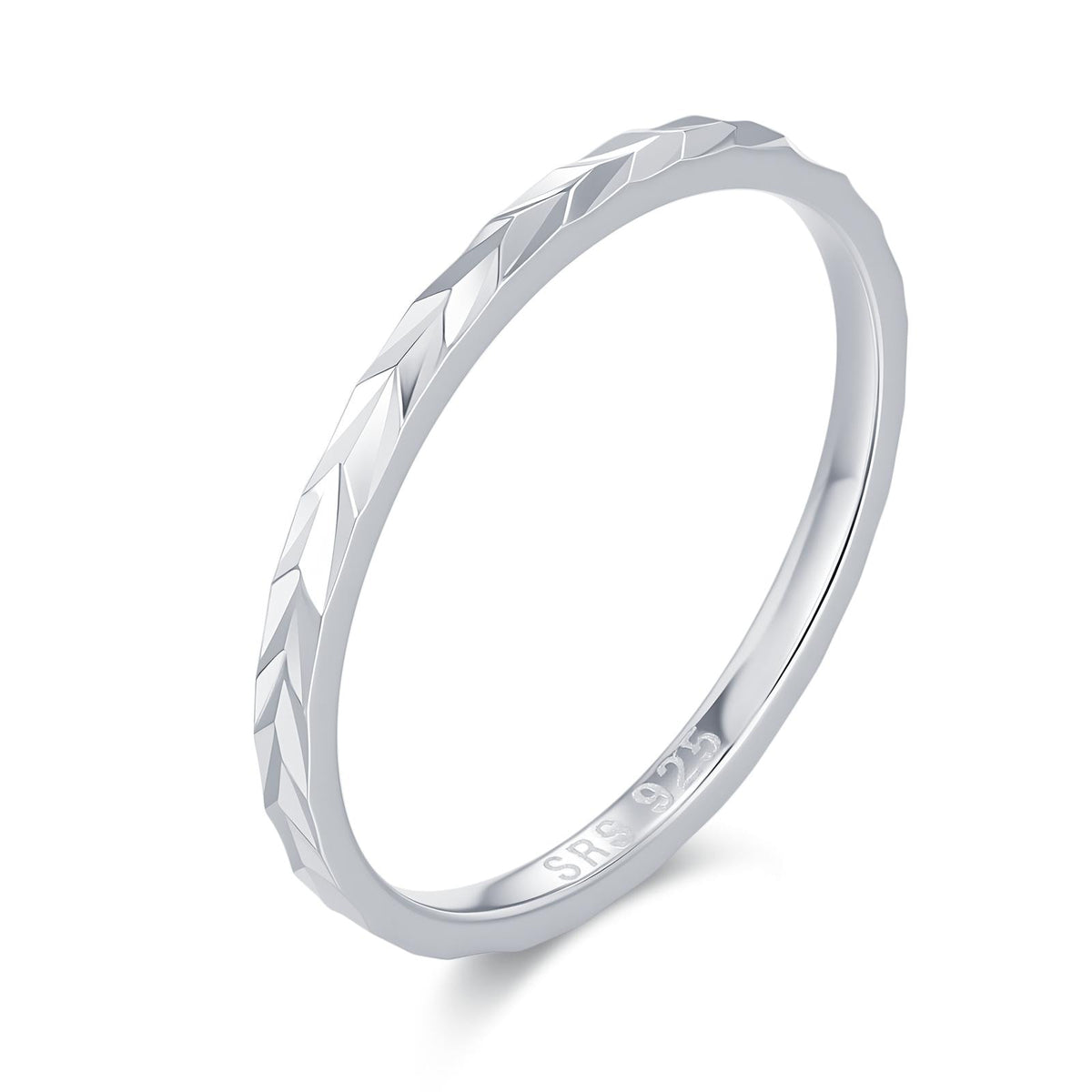 Sterling Silver Faceted Stacking Ring Minimalist Geometric Band
