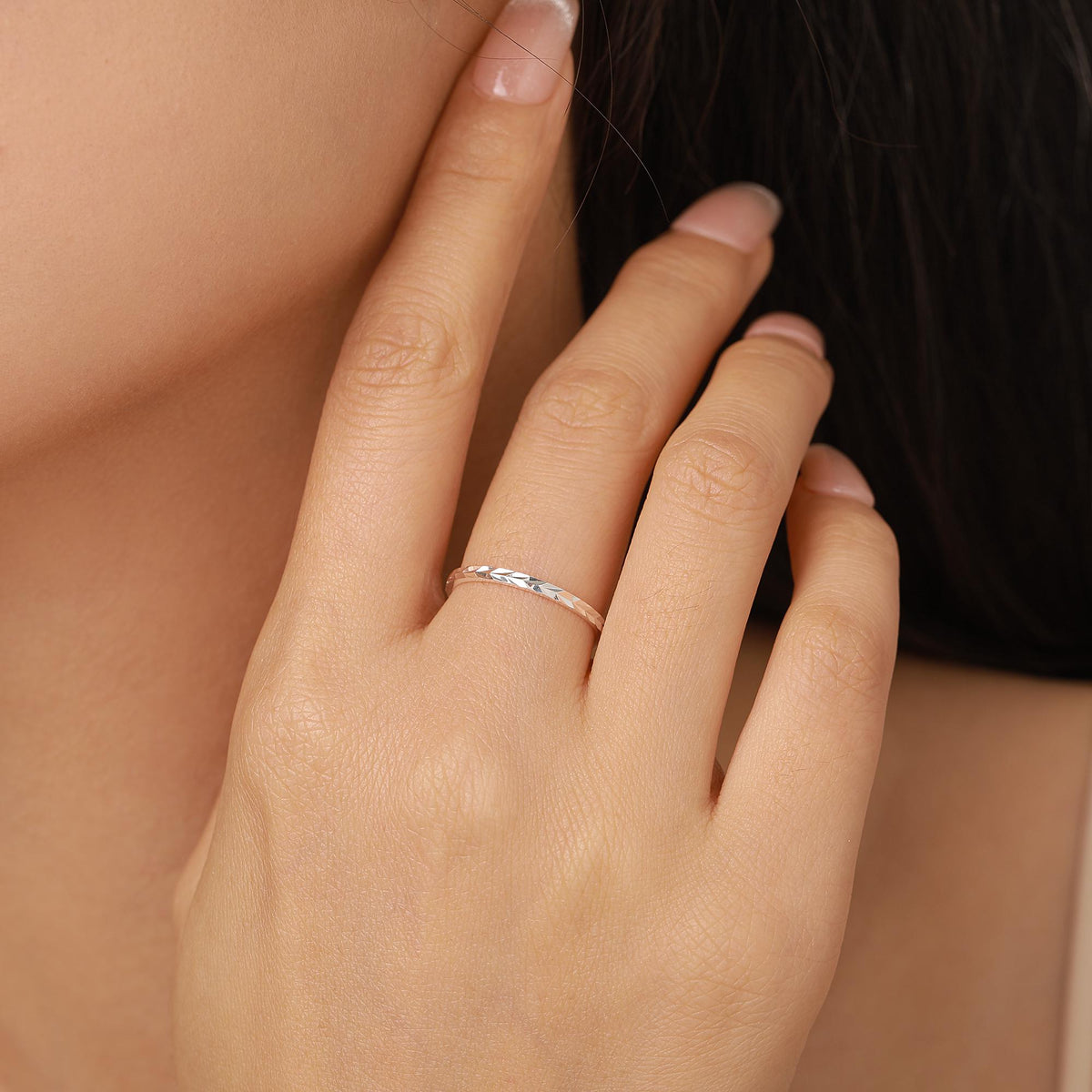 Sterling Silver Faceted Stacking Ring Minimalist Geometric Band