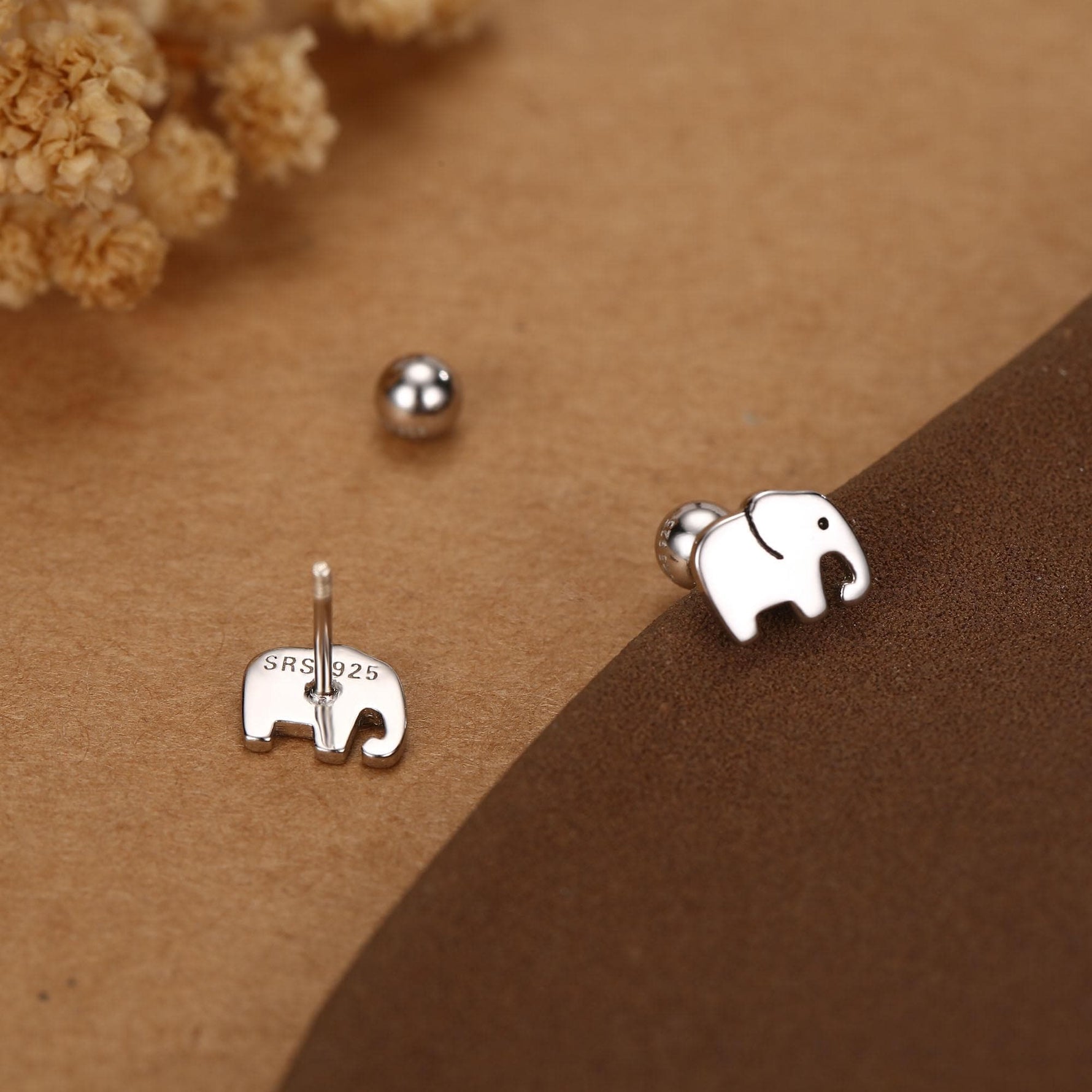 Sterling Silver Elephant 16G Screw Back Flat Back Stud Earrings
