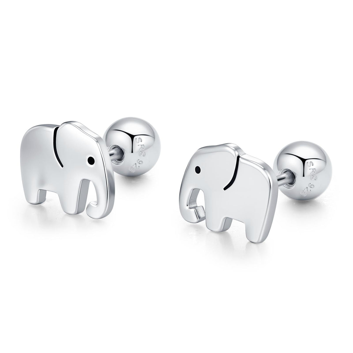 Sterling Silver Elephant 16G Screw Back Flat Back Stud Earrings