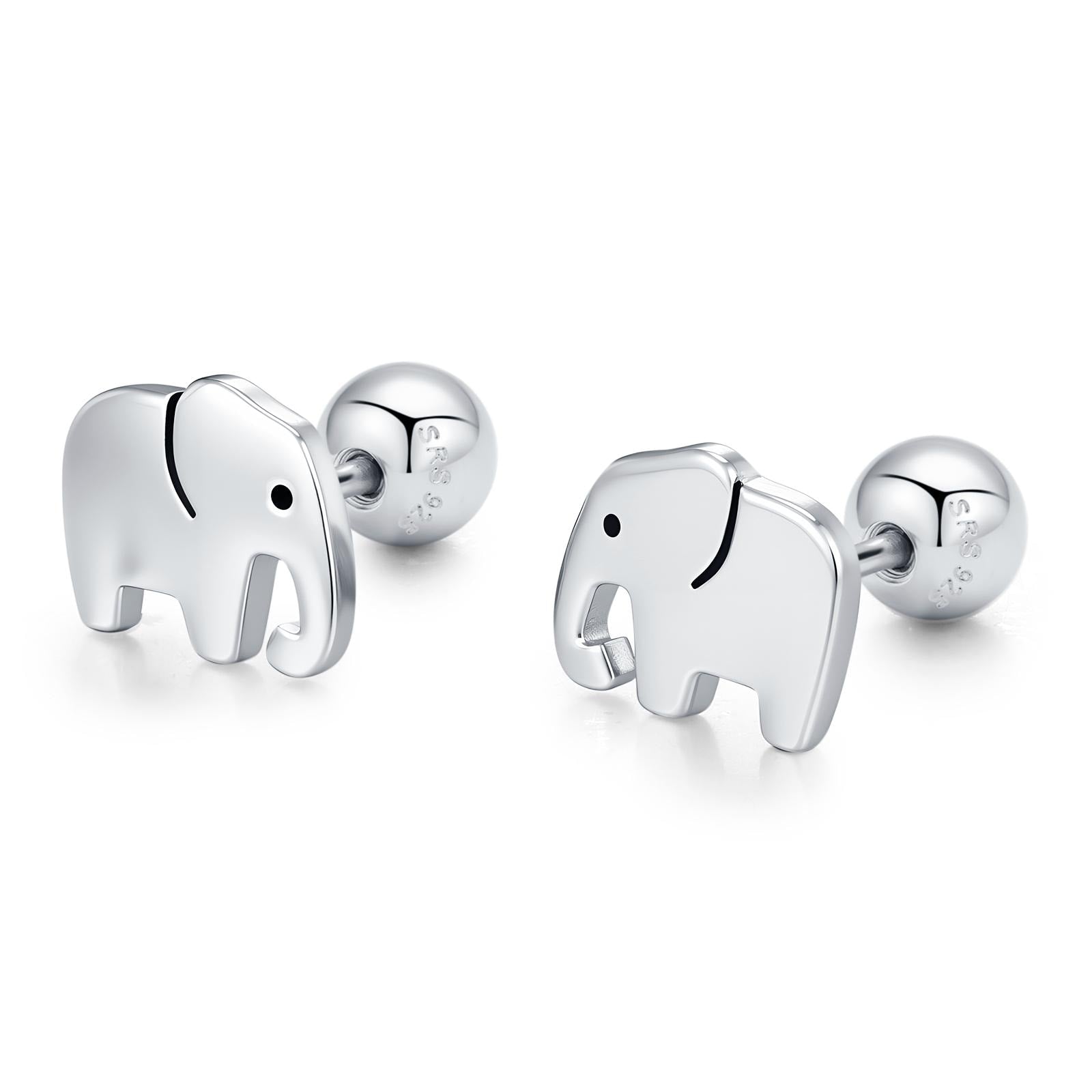 Sterling Silver Elephant 16G Screw Back Flat Back Stud Earrings
