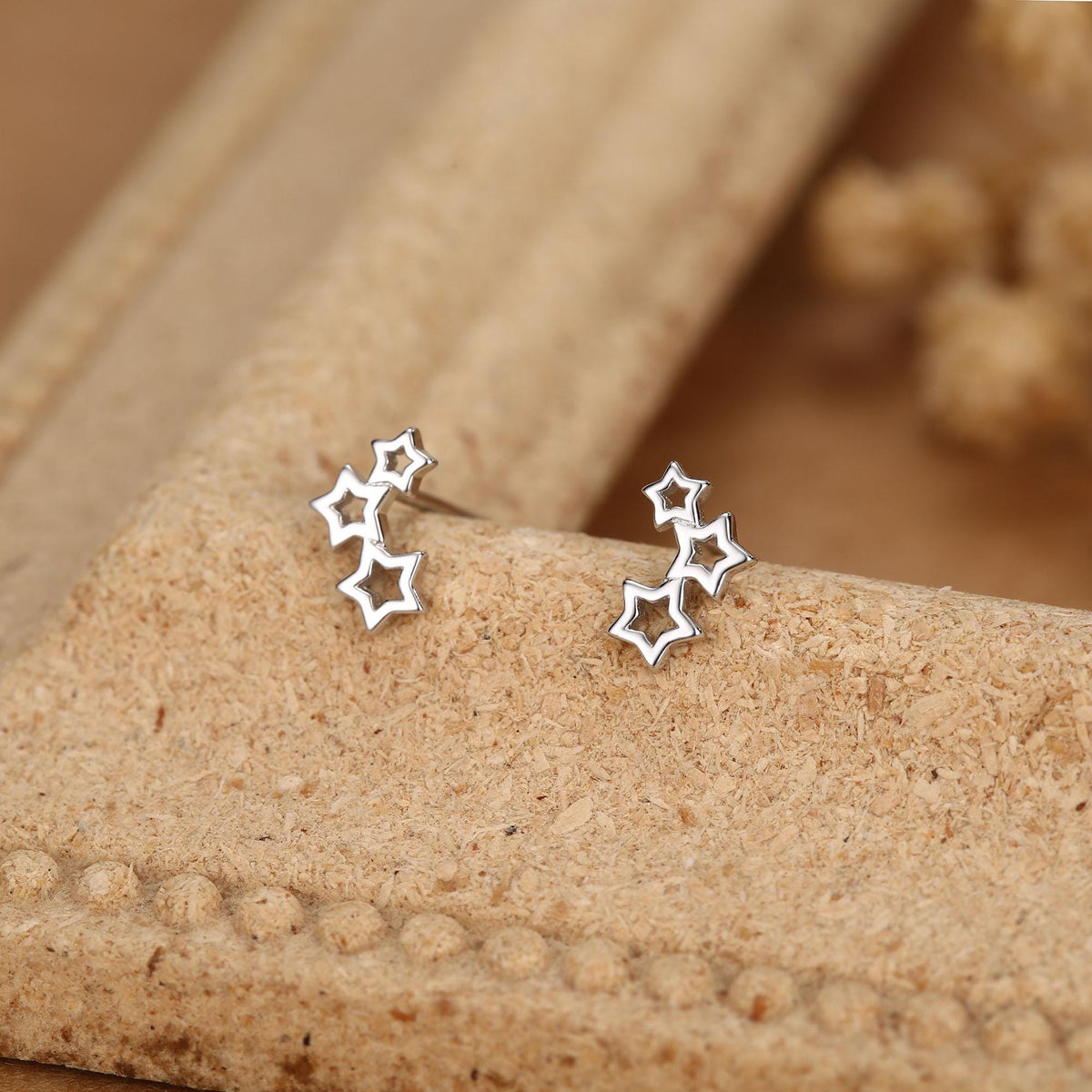 Sterling Silver Triple Star Climber Stud Earrings