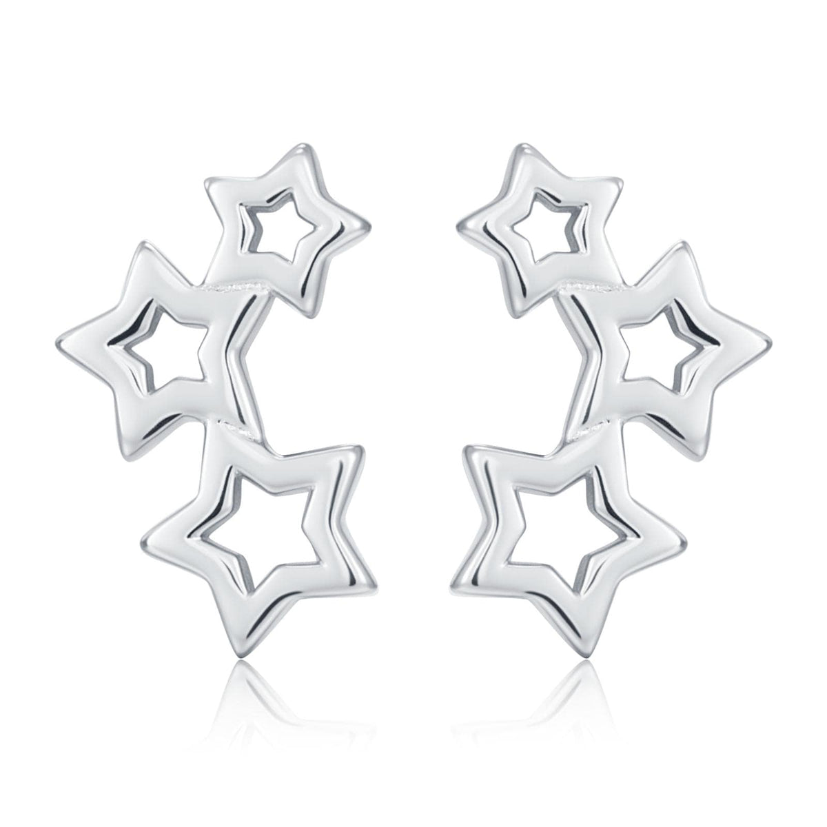 Sterling Silver Triple Star Climber Stud Earrings