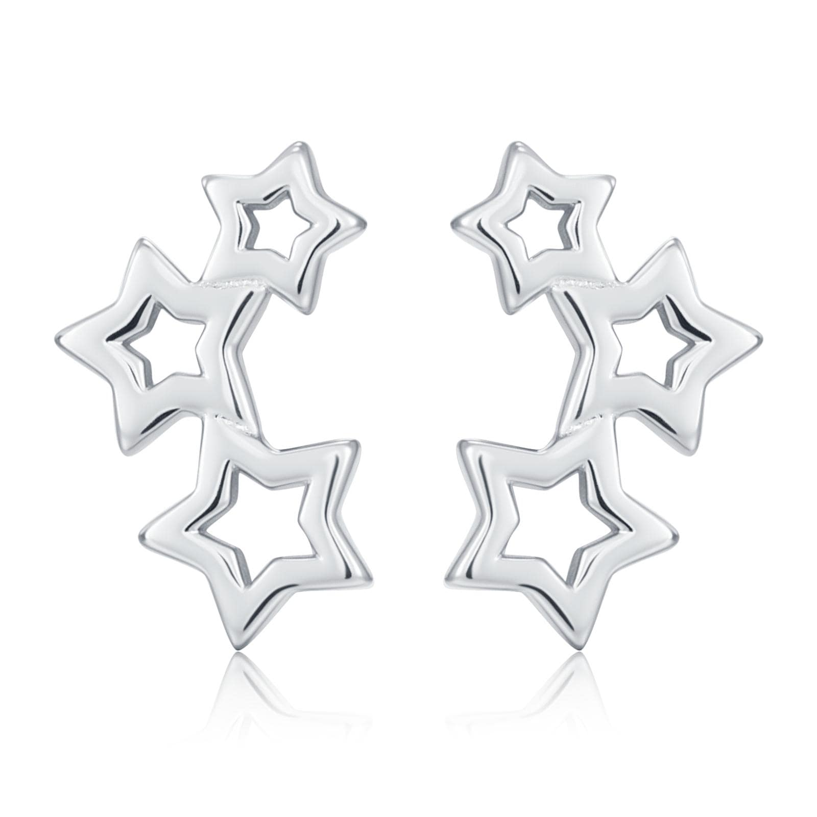 Sterling Silver Triple Star Climber Stud Earrings