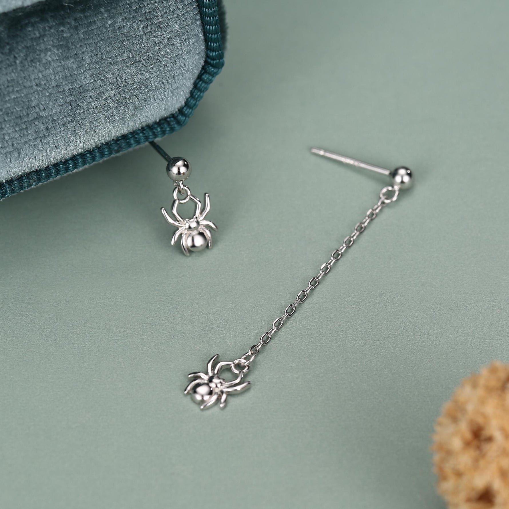 Sterling Silver Asymmetrical Spider Drop Stud Earrings