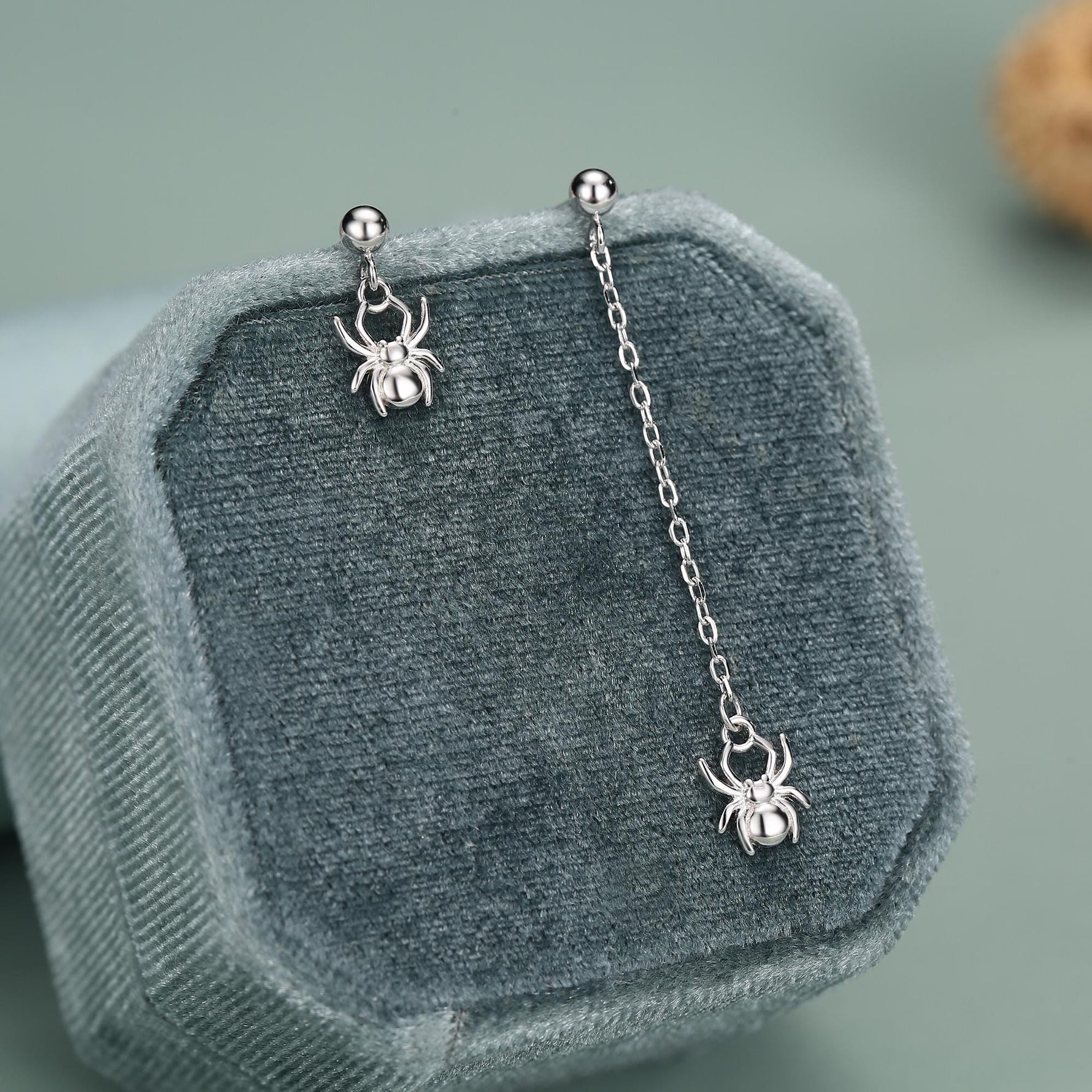 Sterling Silver Asymmetrical Spider Drop Stud Earrings
