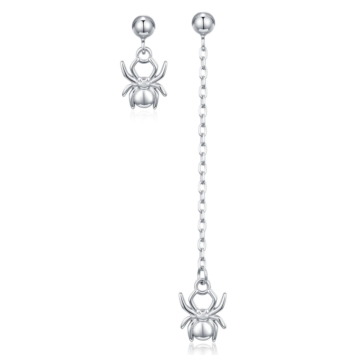 Sterling Silver Asymmetrical Spider Drop Stud Earrings
