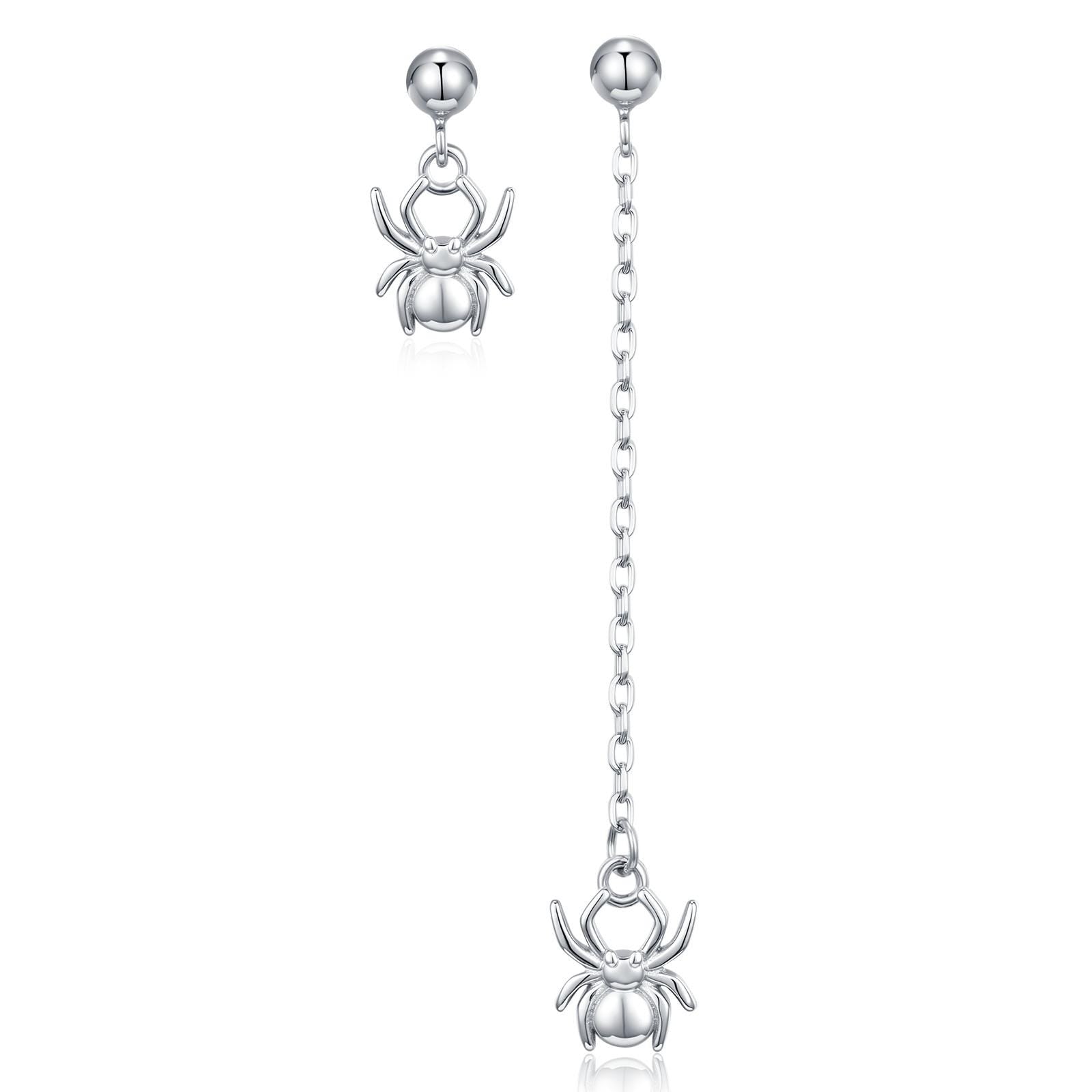 Sterling Silver Asymmetrical Spider Drop Stud Earrings