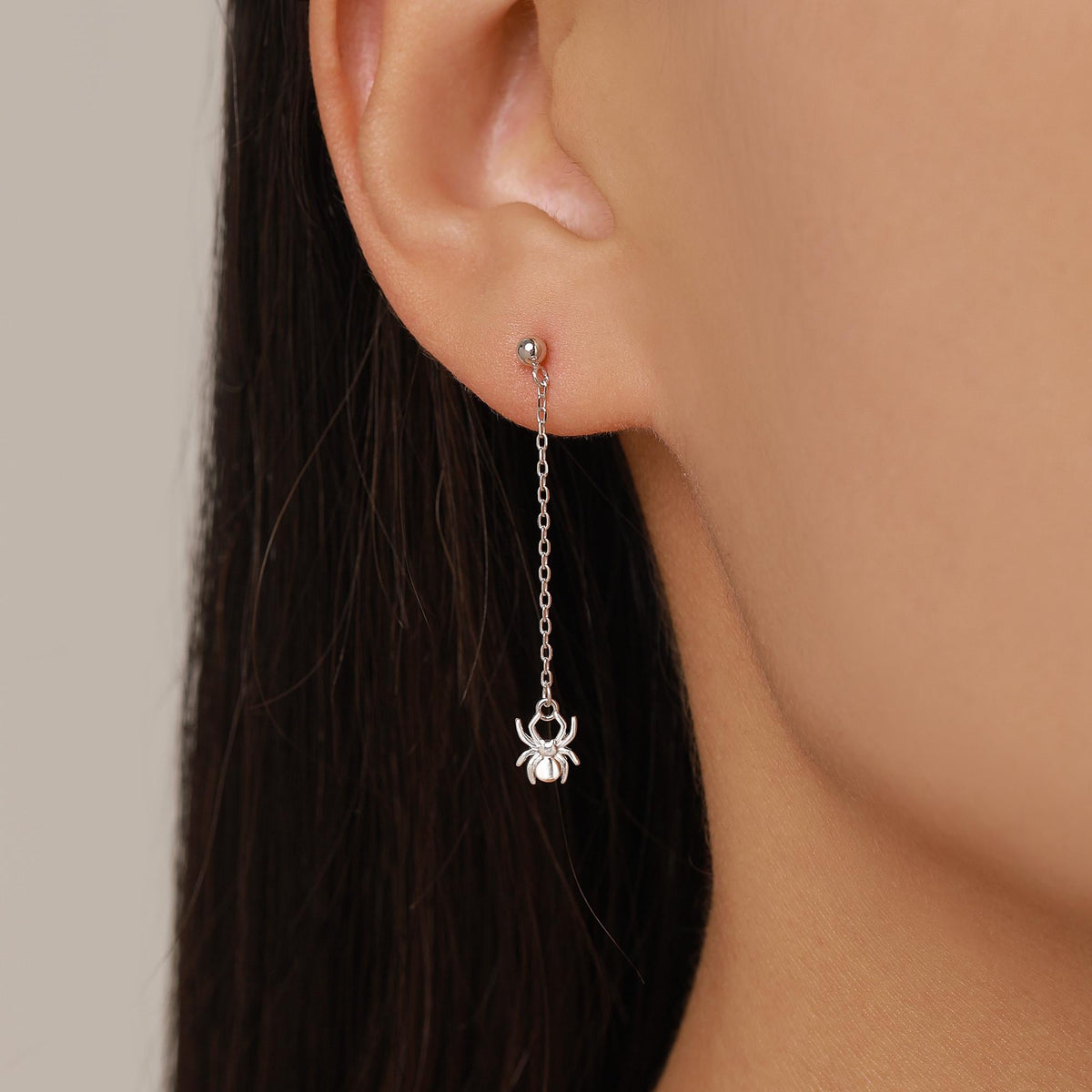 Sterling Silver Asymmetrical Spider Drop Stud Earrings