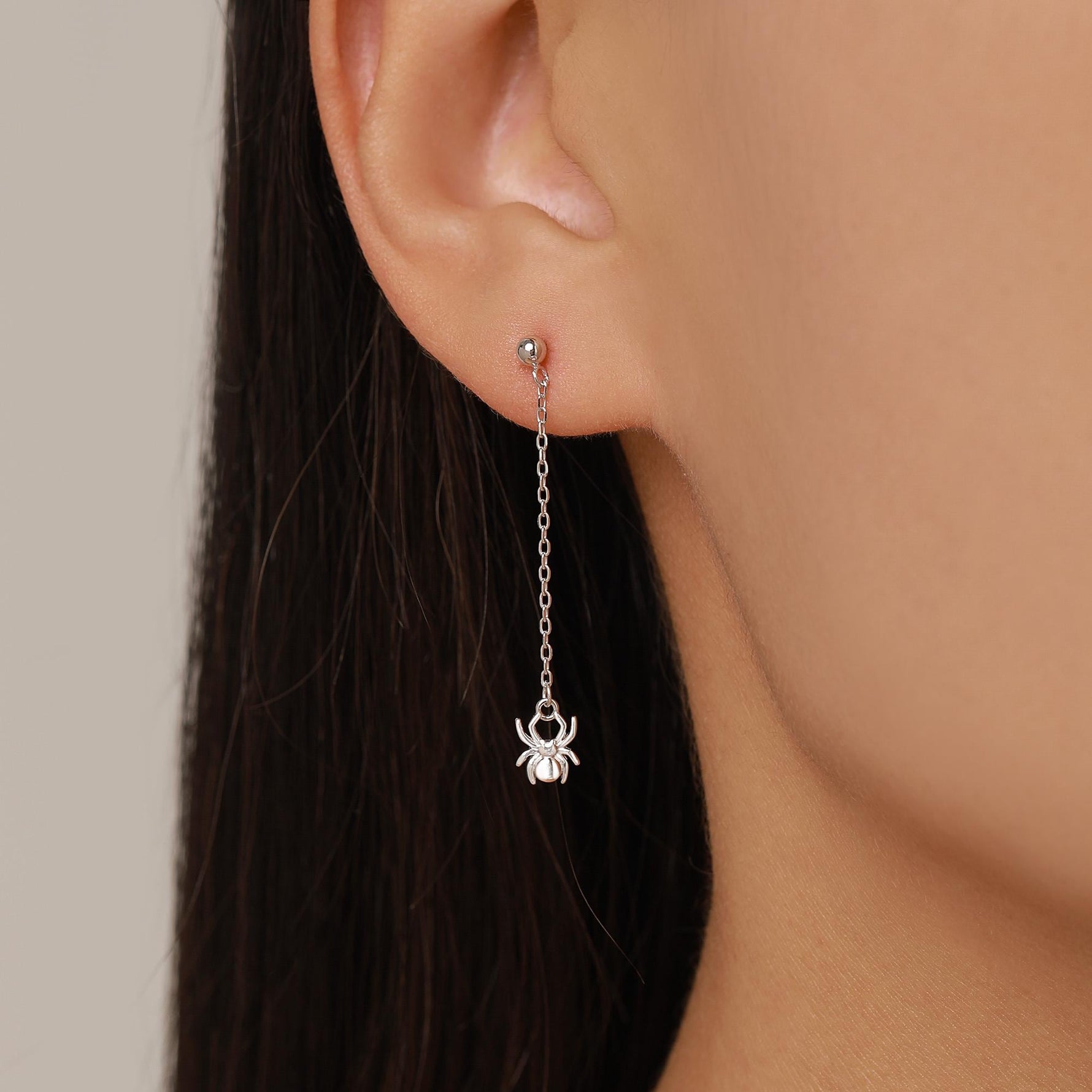 Sterling Silver Asymmetrical Spider Drop Stud Earrings