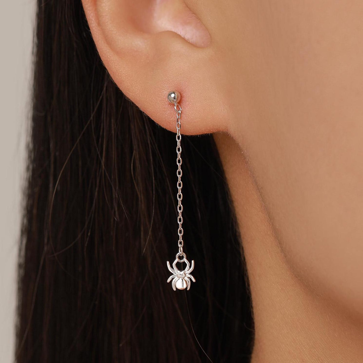 Sterling Silver Spider Chain Drop Stud Earrings