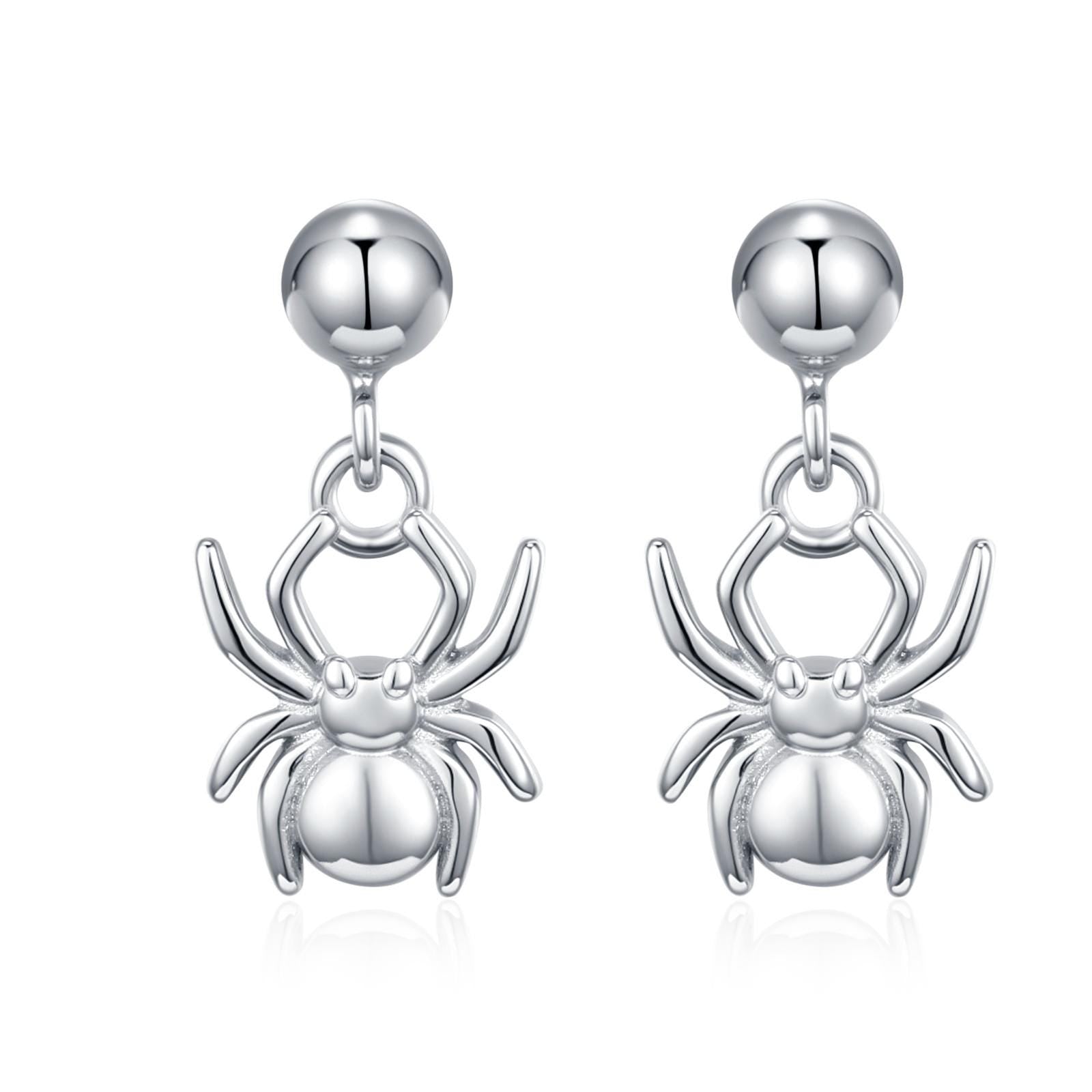 Sterling Silver Spider Drop Stud Earrings