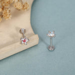 Sterling Silver AB Aurora CZ Star Flat Back Labret Earrings