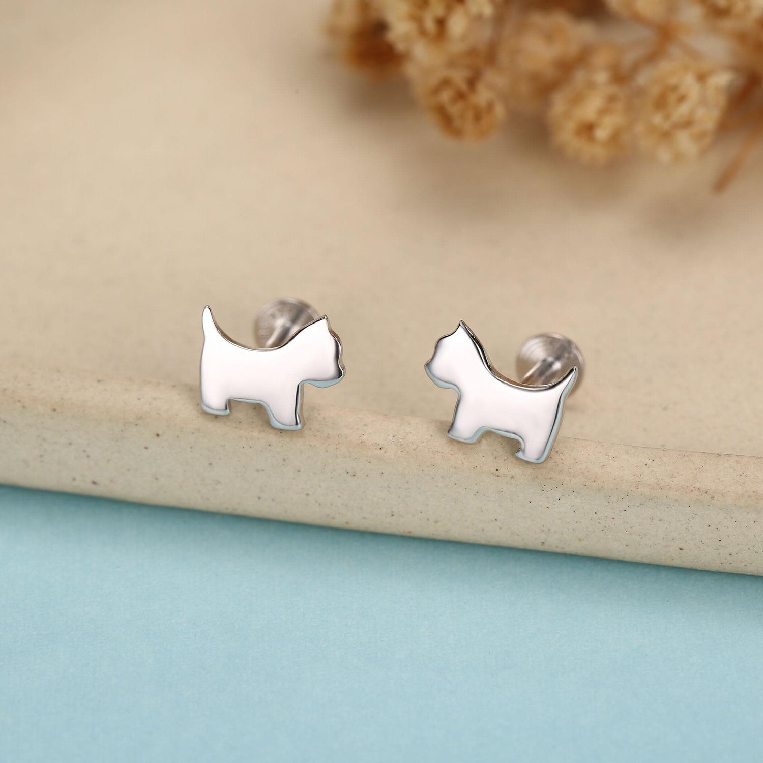 Sterling Silver Westie Flat Back Labret Earrings