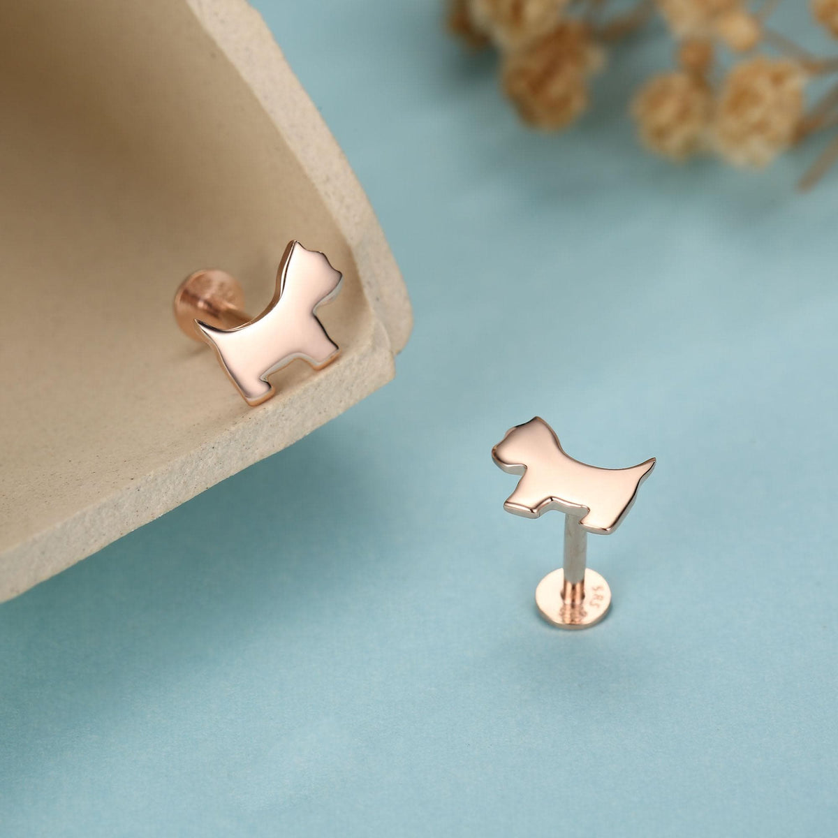 Sterling Silver Westie Flat Back Labret Earrings