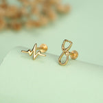 Sterling Silver Stethoscope and Heartbeat Flat Back Labret Earrings