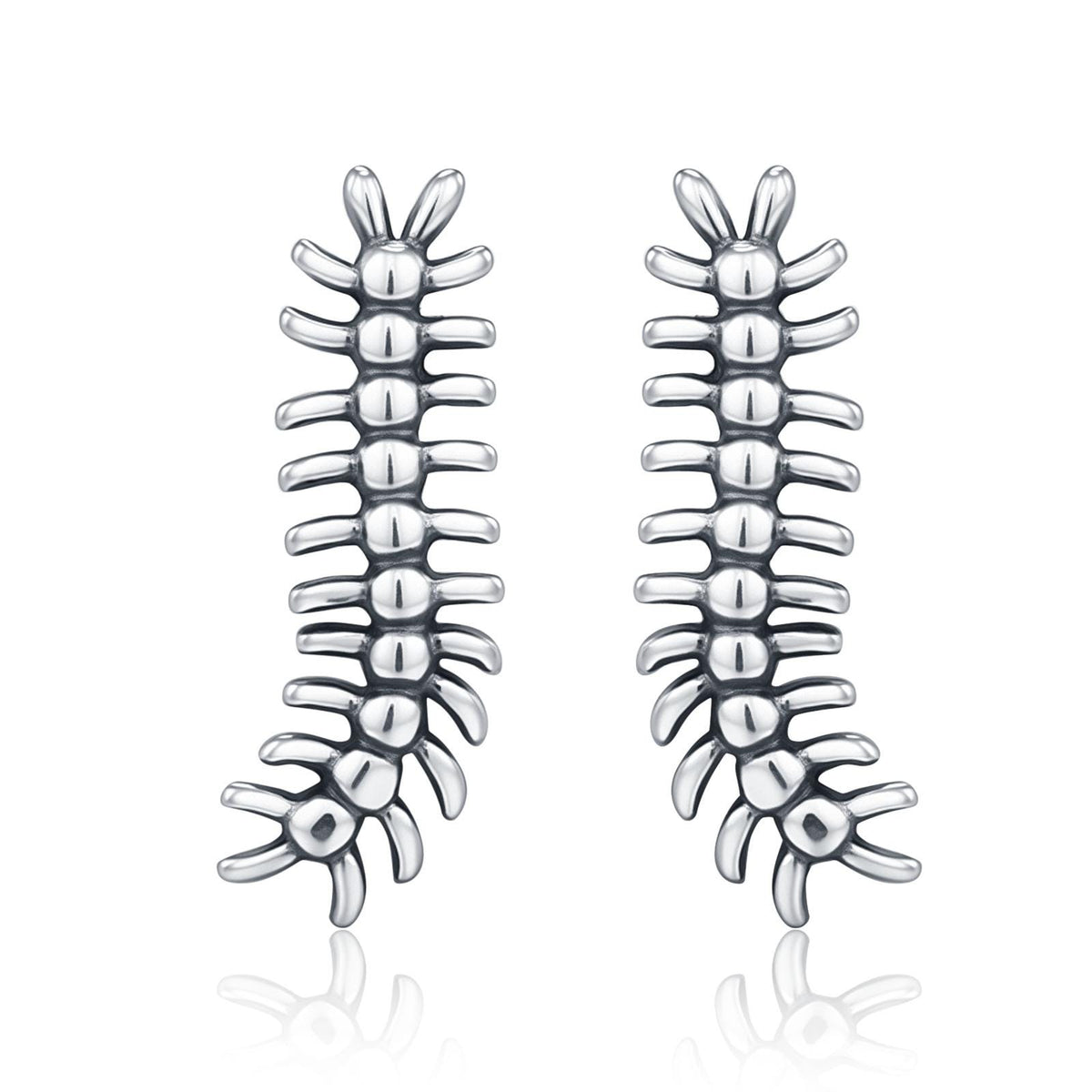 Sterling Silver Tiny Centipede Crawling Stud Earrings
