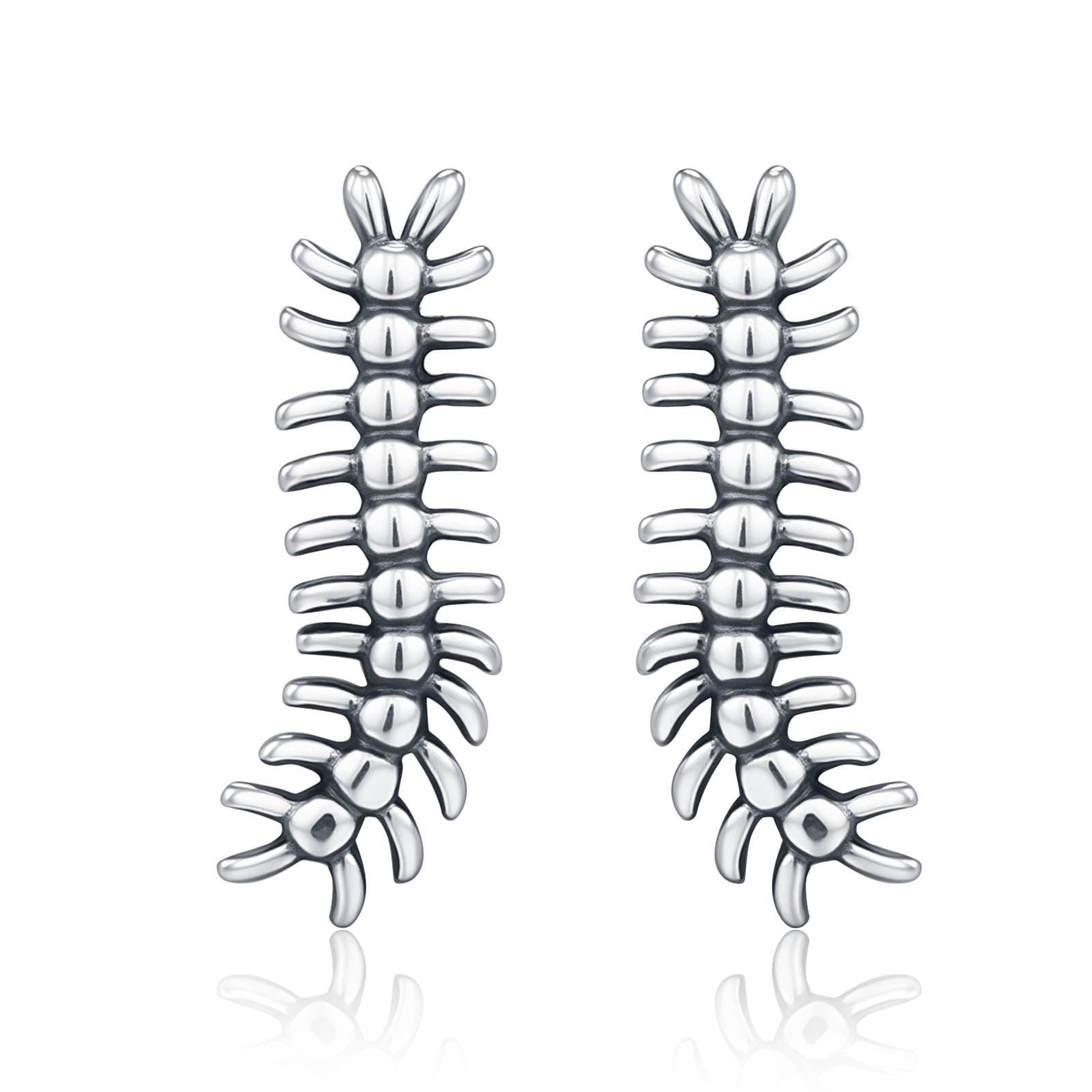 Sterling Silver Tiny Centipede Crawling Stud Earrings
