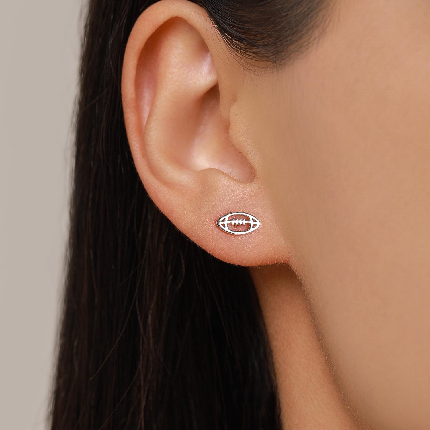Sterling Silver Rugby Ball 16G Flat Back Stud Earrings
